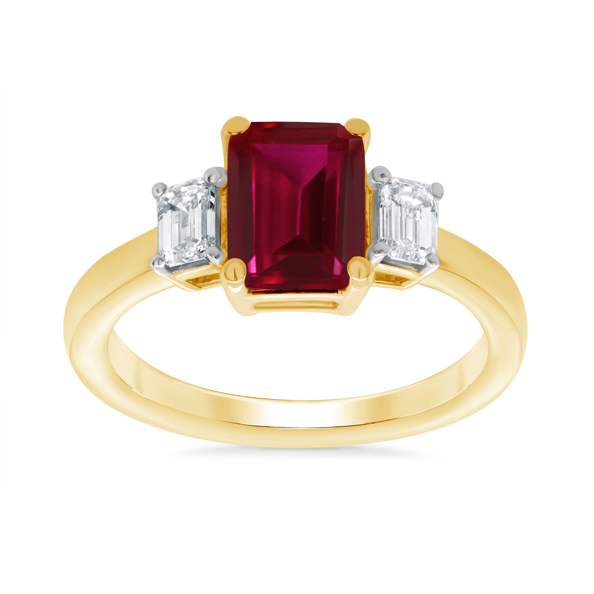 9ct gold 7x5 octagonal lab created ruby & E/VS diamonds ring 0.40cts LG