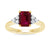 9ct gold 8x6 octagonal lab created ruby & 3 E/VS diamonds each side ring 0.15cts LG