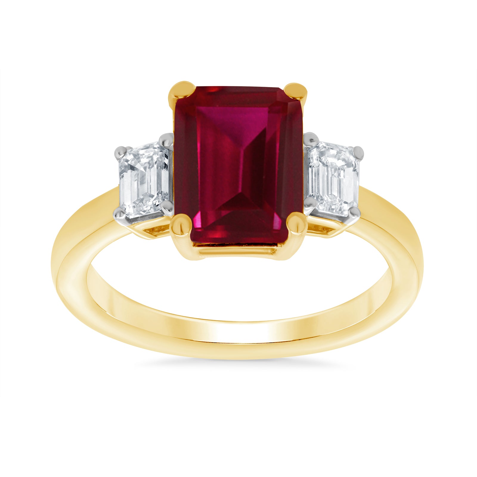 9ct gold 8x6 octagonal lab created ruby & E/VS diamonds ring 0.40cts LG