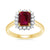 9ct gold 8x6 octagonal lab created ruby & E/VS diamond cluster ring 0.40cts LG