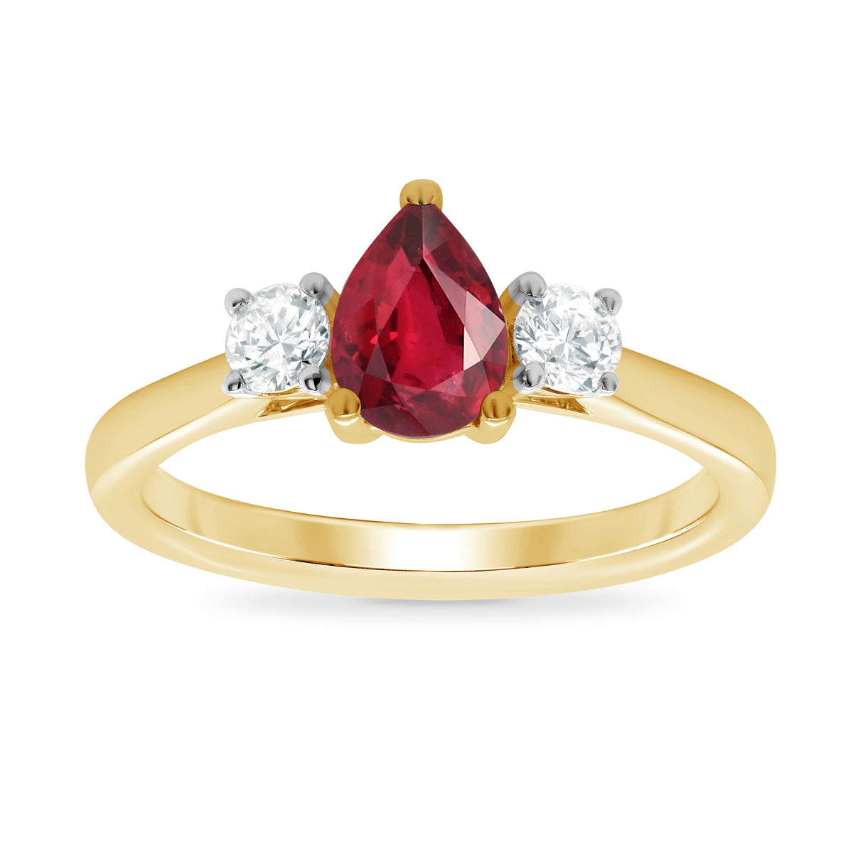 9ct gold 7x5 pear lab created ruby &amp; E/VS diamonds ring 0.25cts LG