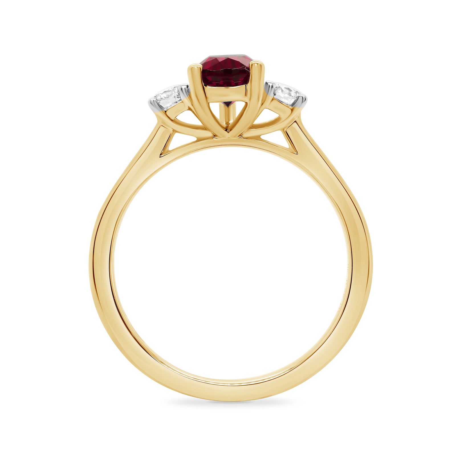 9ct gold 7x5 pear lab created ruby & E/VS diamonds ring 0.25cts LG