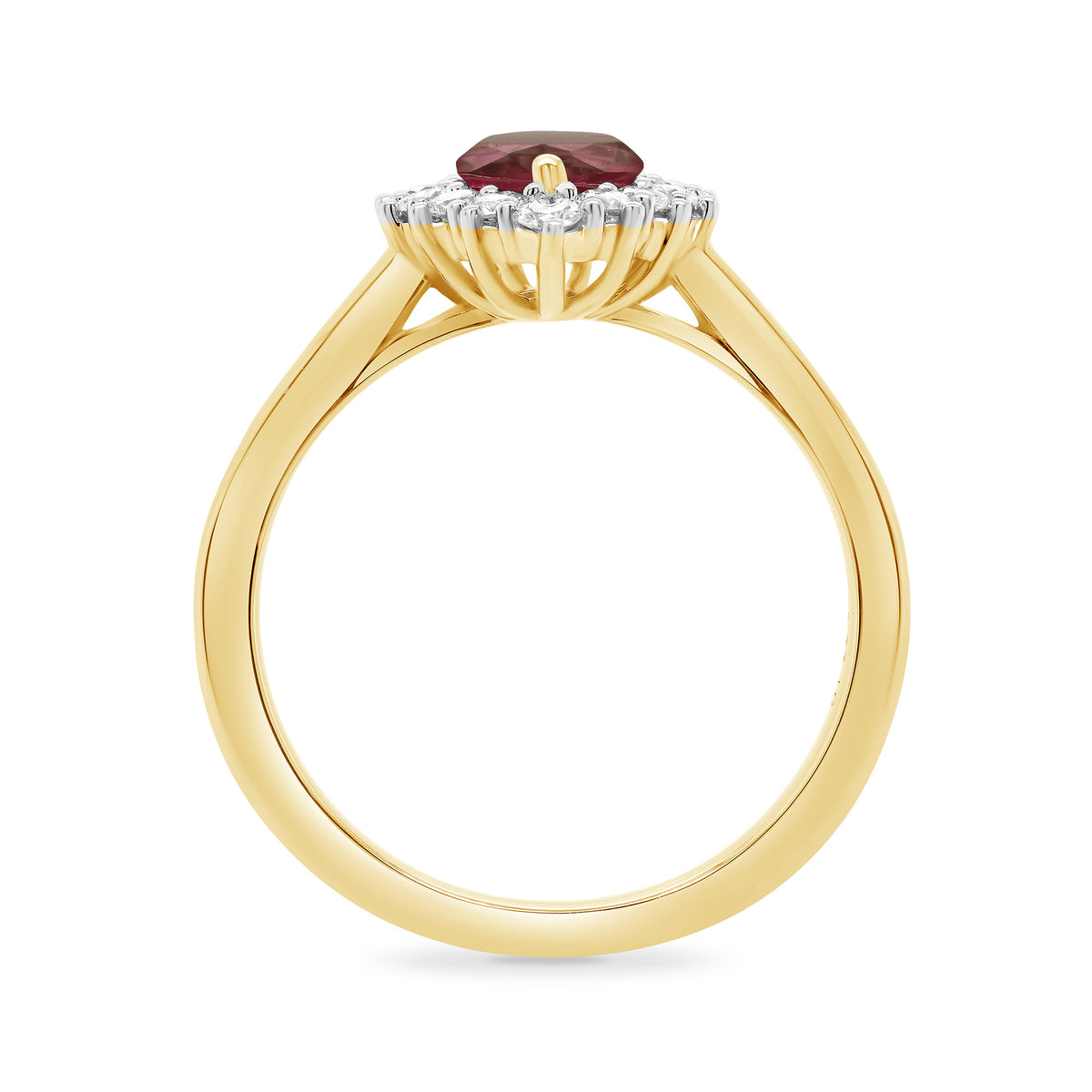 9ct gold 7x5 pear lab created ruby & E/VS diamond cluster ring 0.33cts LG