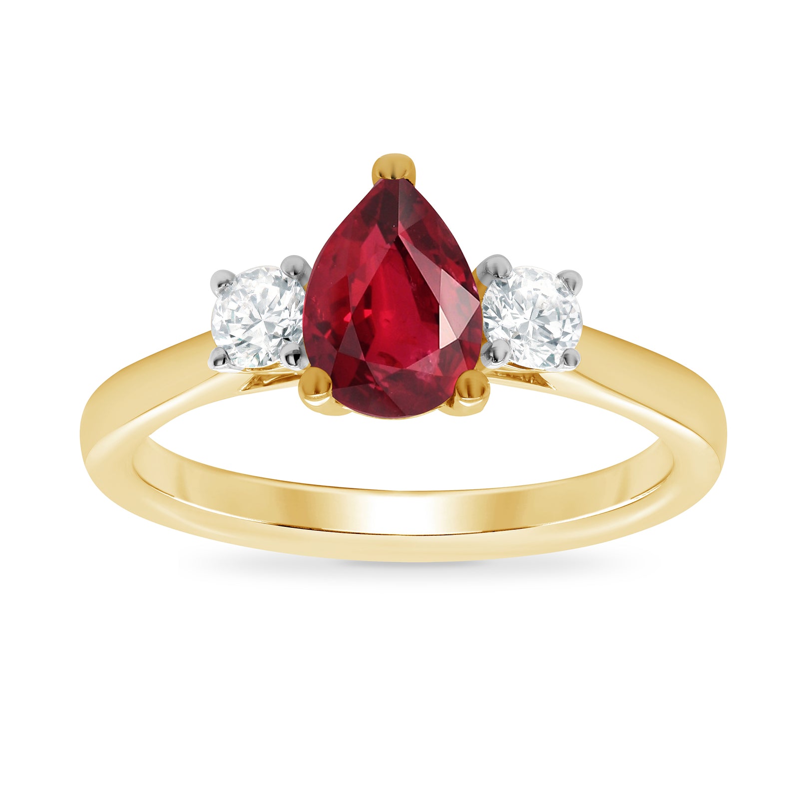 9ct gold 8x6 pear lab created ruby & E/VS diamonds ring 0.25cts LG