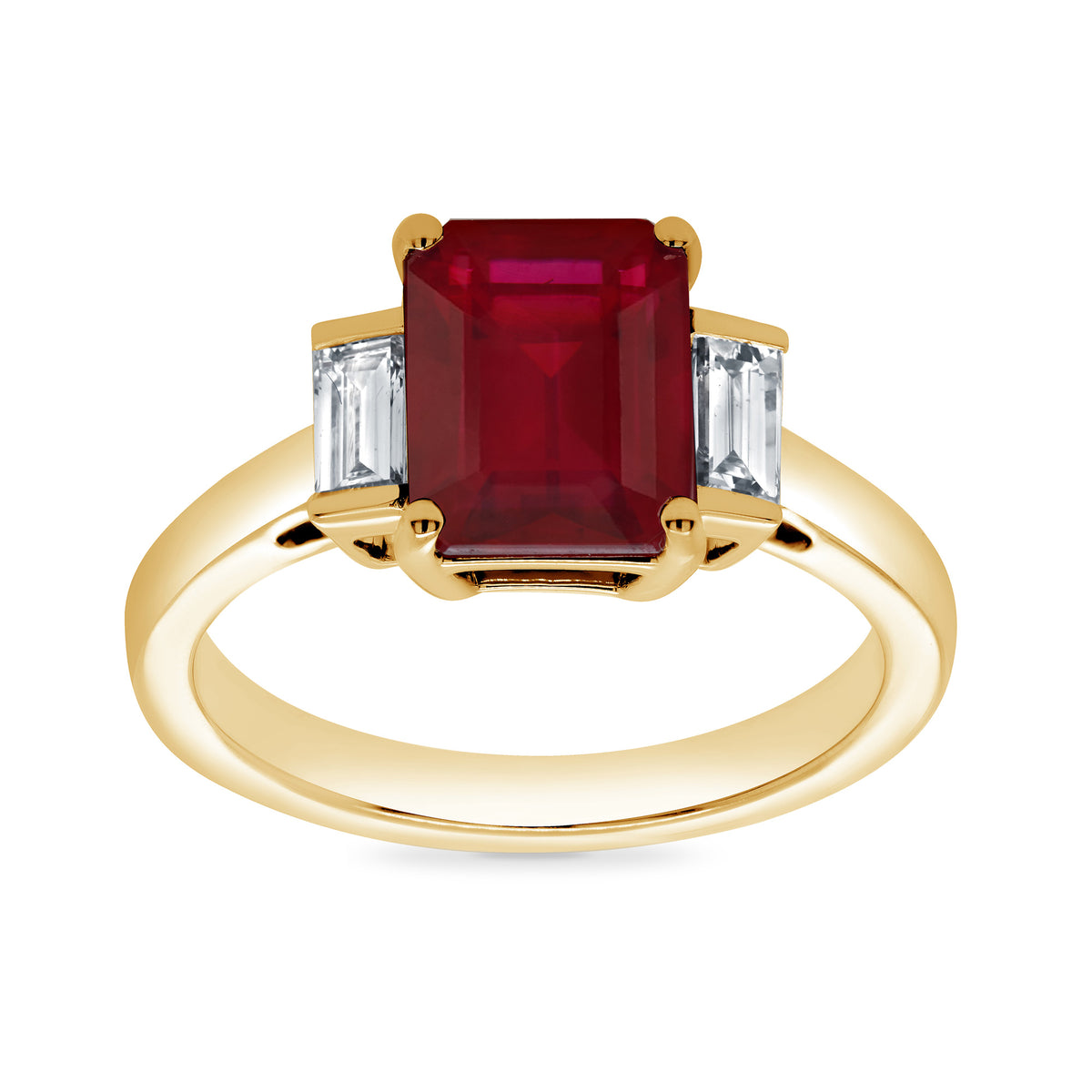 9ct gold 9x7 octagonal lab created ruby &amp; E/VS diamonds ring 0.30cts LG