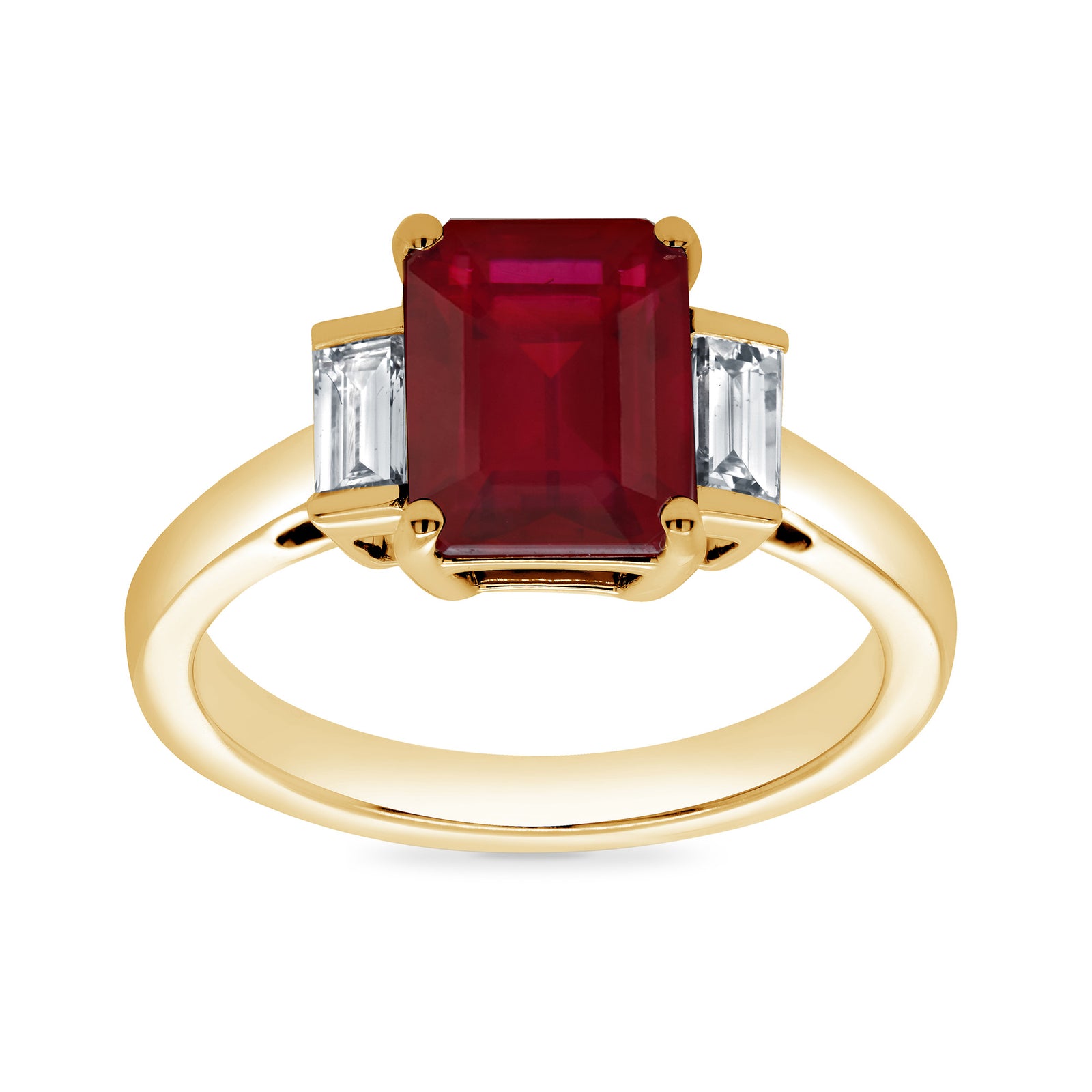 9ct gold 9x7 octagonal lab created ruby & E/VS diamonds ring 0.30cts LG