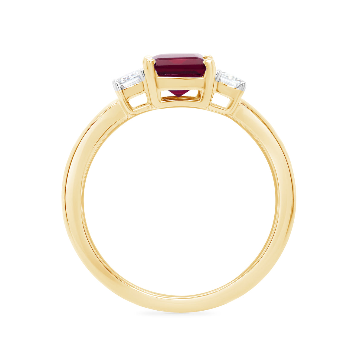 9ct gold 9x7 octagonal lab created ruby & E/VS diamonds ring 0.30cts LG