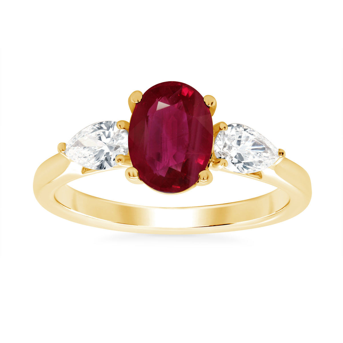 9ct gold 8x6 oval lab created ruby &amp; E/VS pear diamonds ring 0.50cts LG