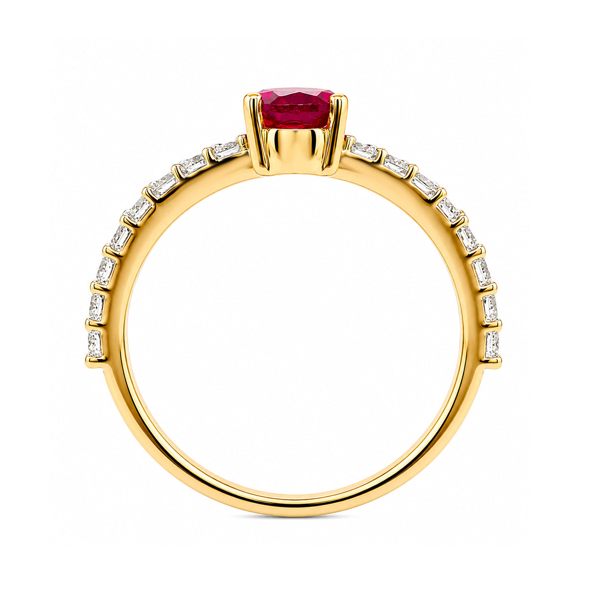9ct gold 7x5mm pear lab grown ruby & E/VS diamond ring 0.45cts