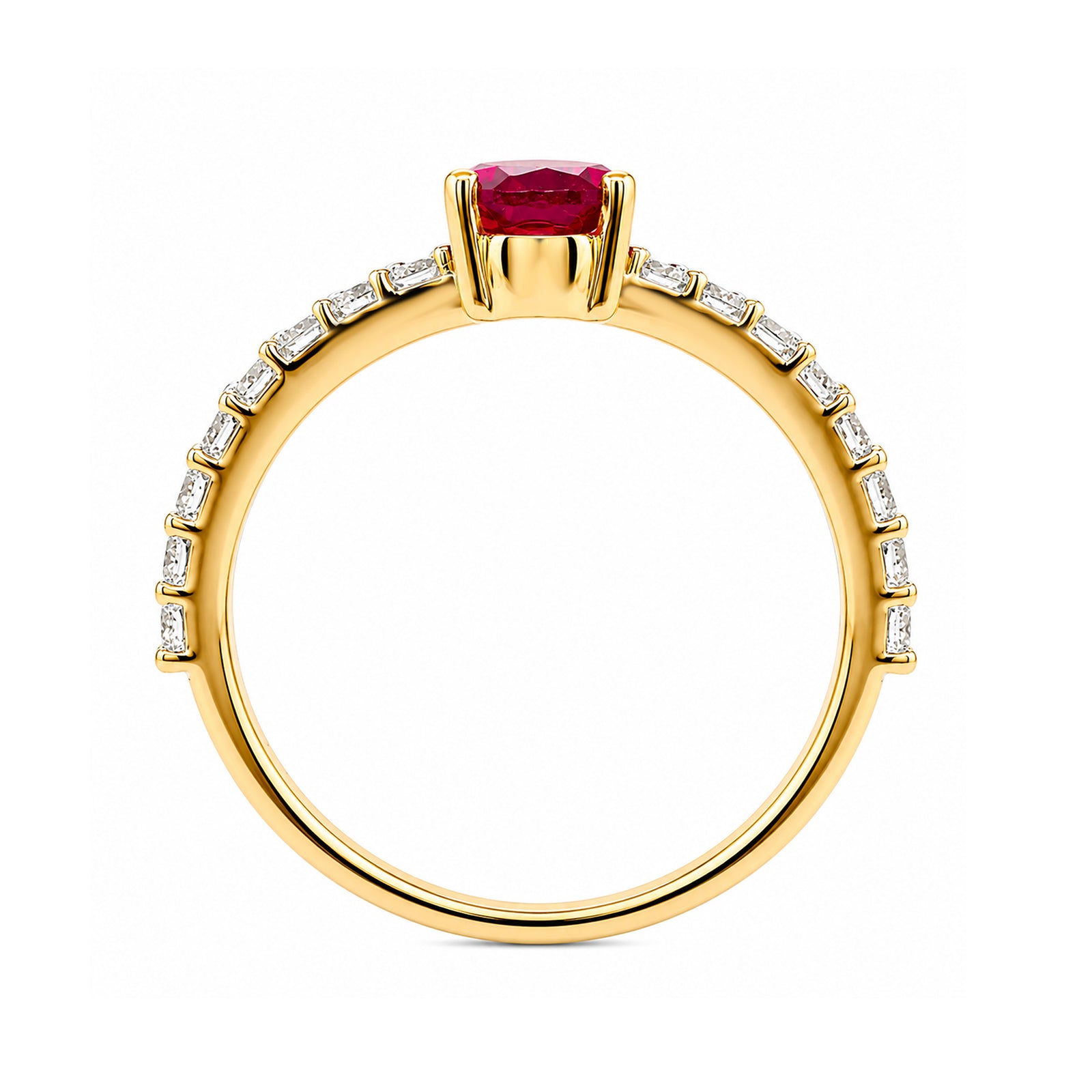 9ct gold 7x5mm pear lab grown ruby & E/VS diamond ring 0.45cts