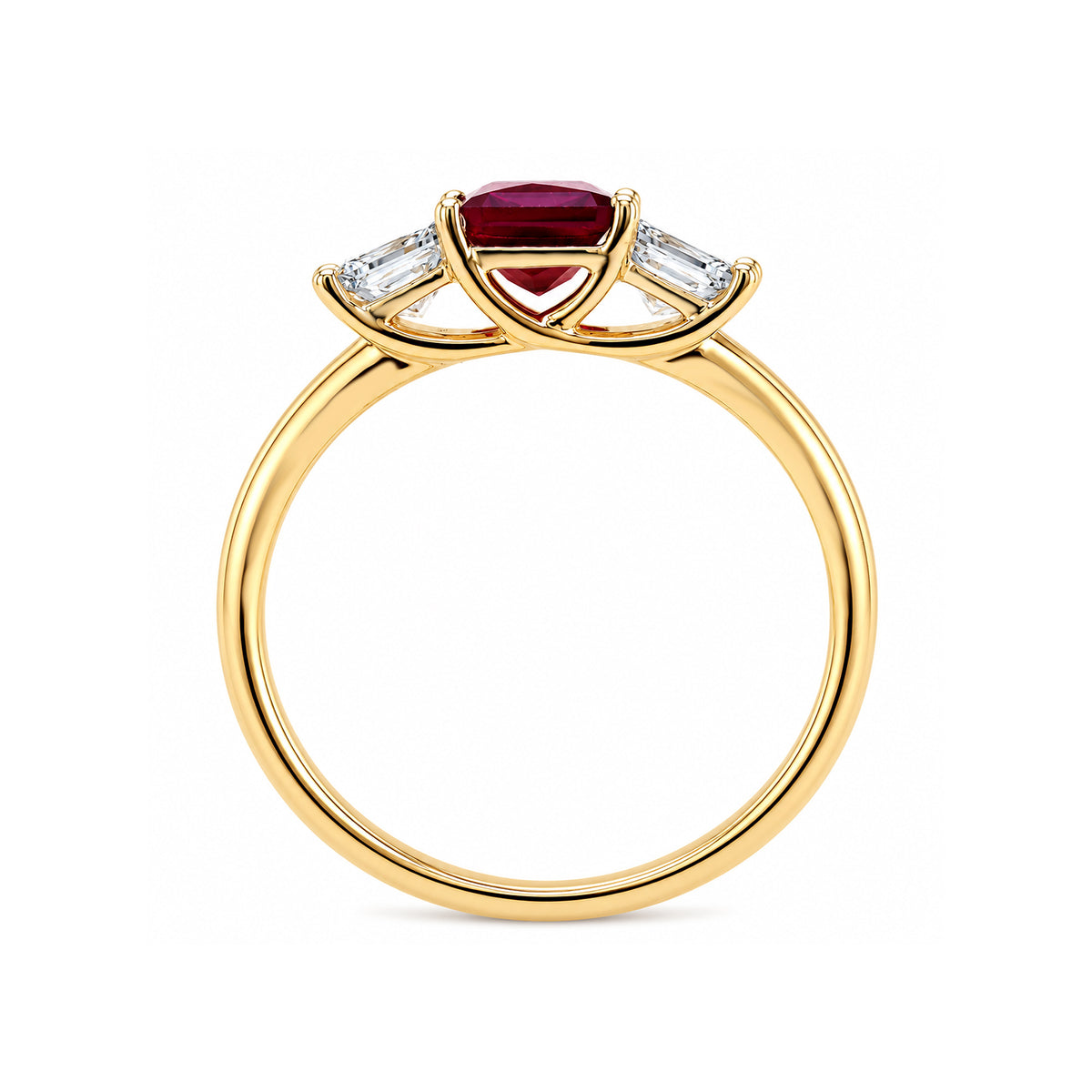 9ct gold 5mm square lab grown ruby & E/VS diamond ring 0.35cts