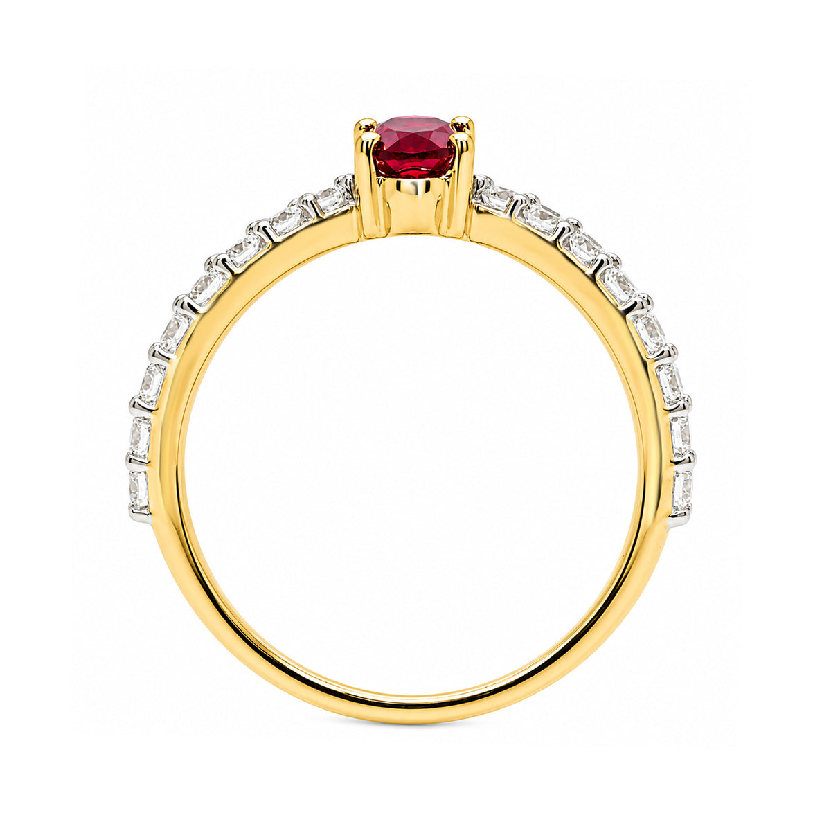 9ct gold 6x4mm oval lab grown ruby & E/VS diamond ring 0.40cts