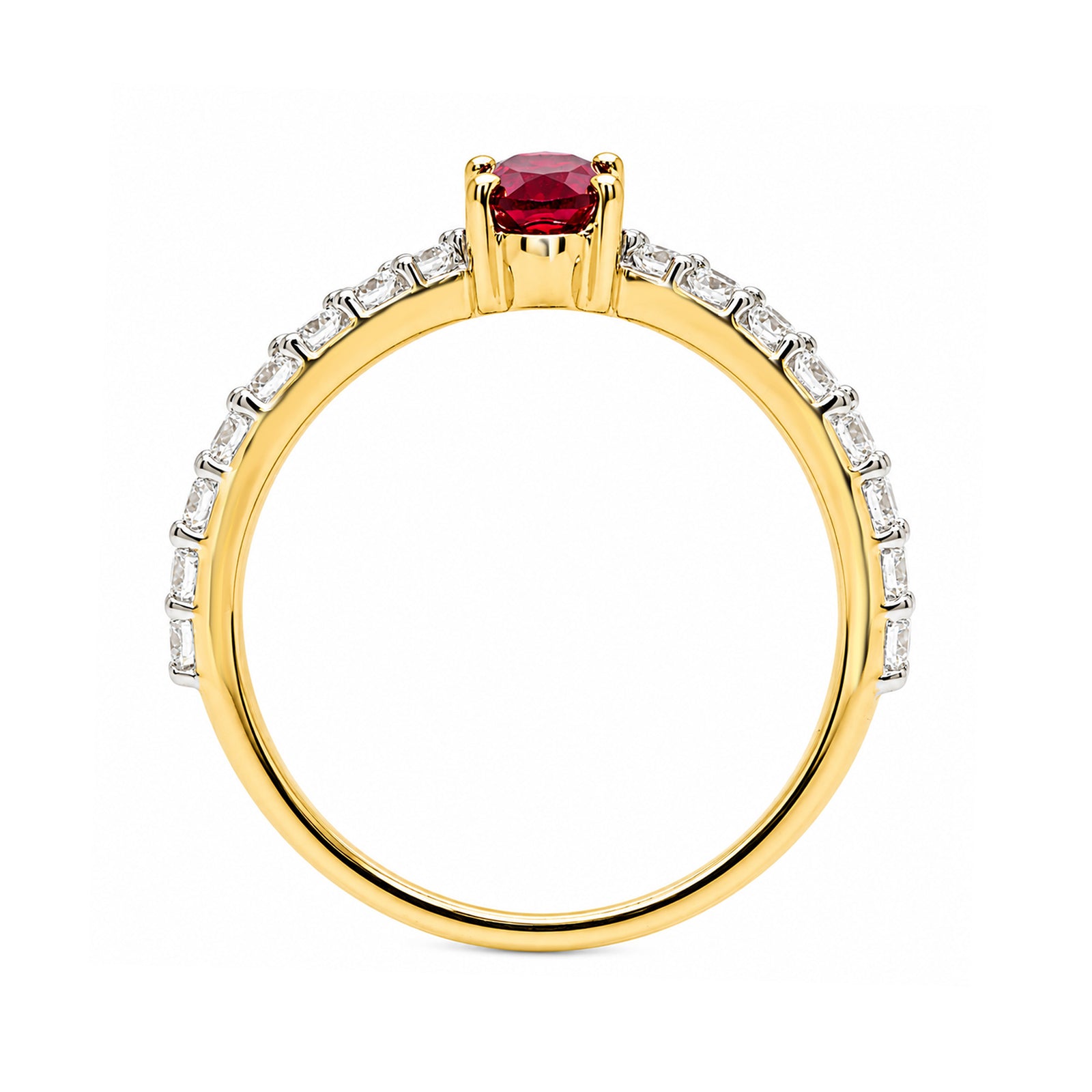 9ct gold 6x4mm oval lab grown ruby & E/VS diamond ring 0.40cts