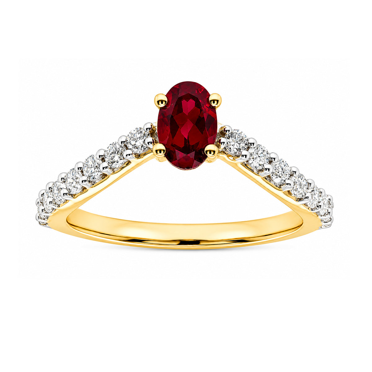 9ct gold 6x4mm oval lab grown ruby &amp; E/VS diamond ring 0.40cts