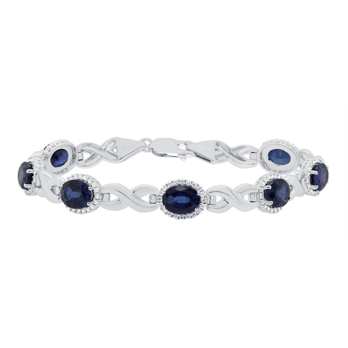 9ct white gold Diamond 1.00cts LG &amp; 8x6mm oval Lab Created Sapphire bracelet