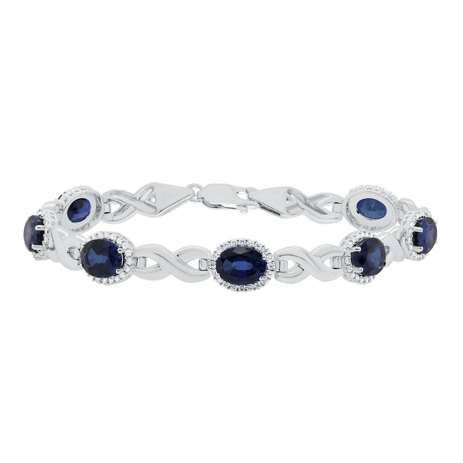 9ct white gold Diamond 1.00cts LG & 8x6mm oval Lab Created Sapphire bracelet