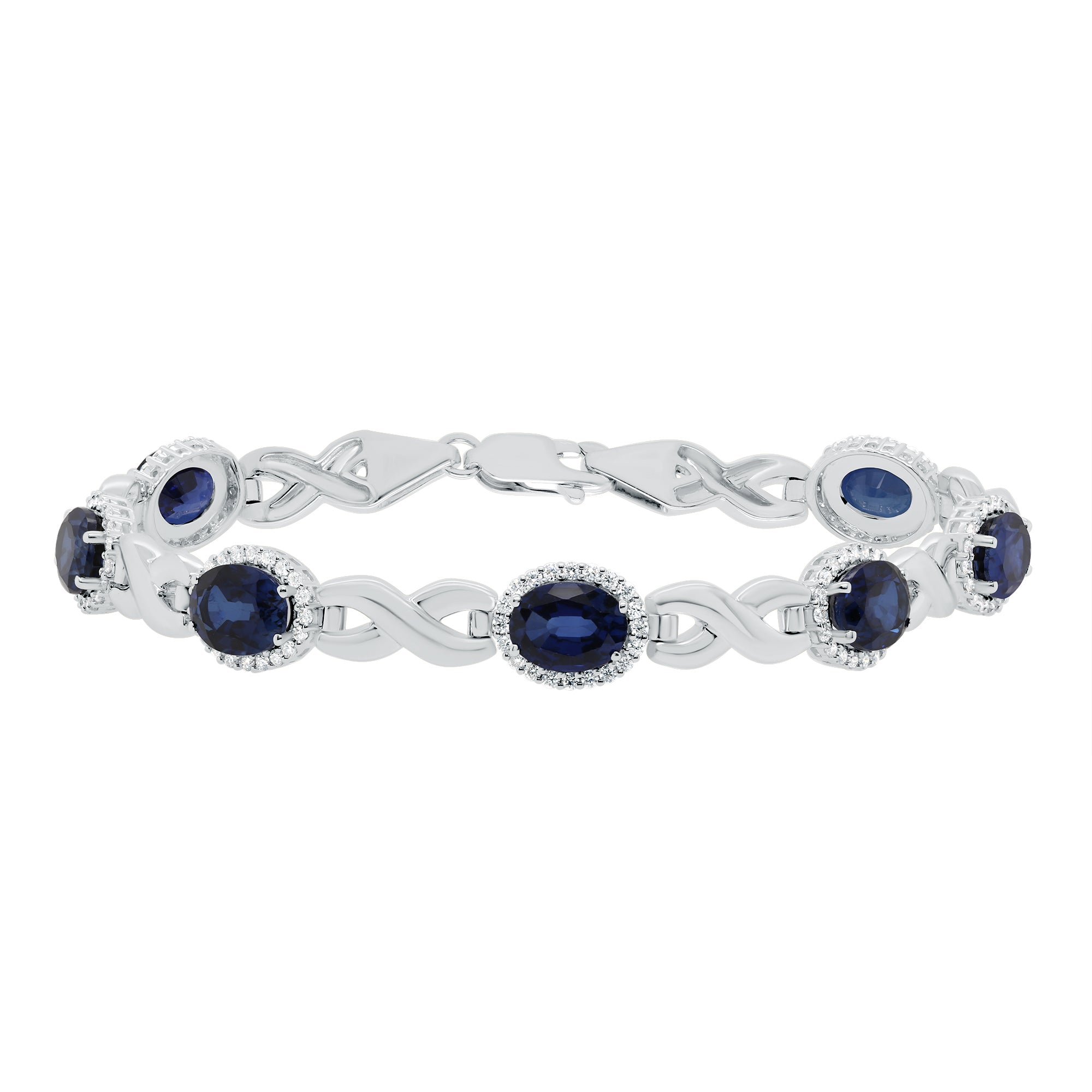 9ct white gold Diamond 1.00cts LG & 8x6mm oval Lab Created Sapphire bracelet