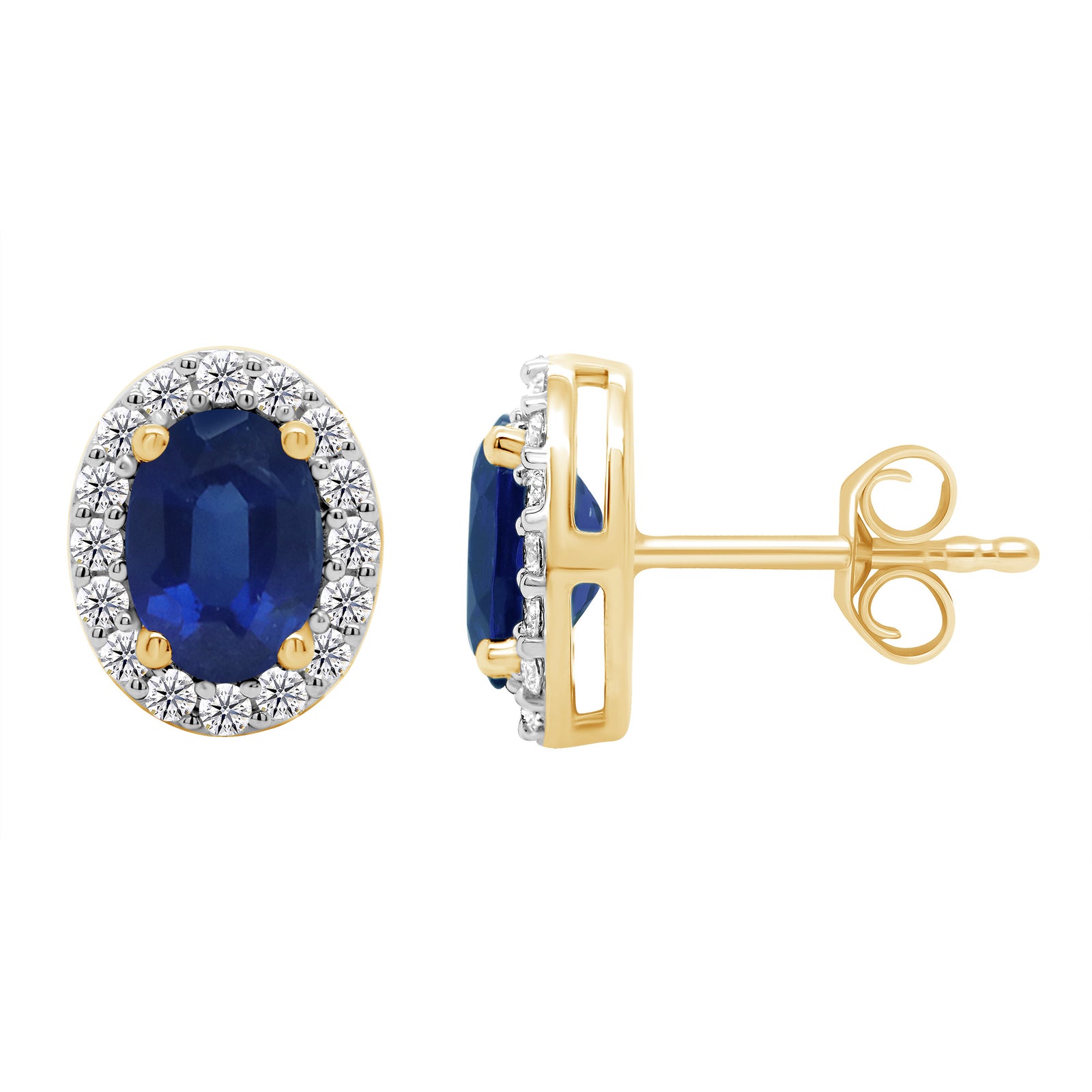 9ct gold 7x5mm Oval Lab Created Sapphire & E/VS Diamonds 0.33cts LG Earrings
