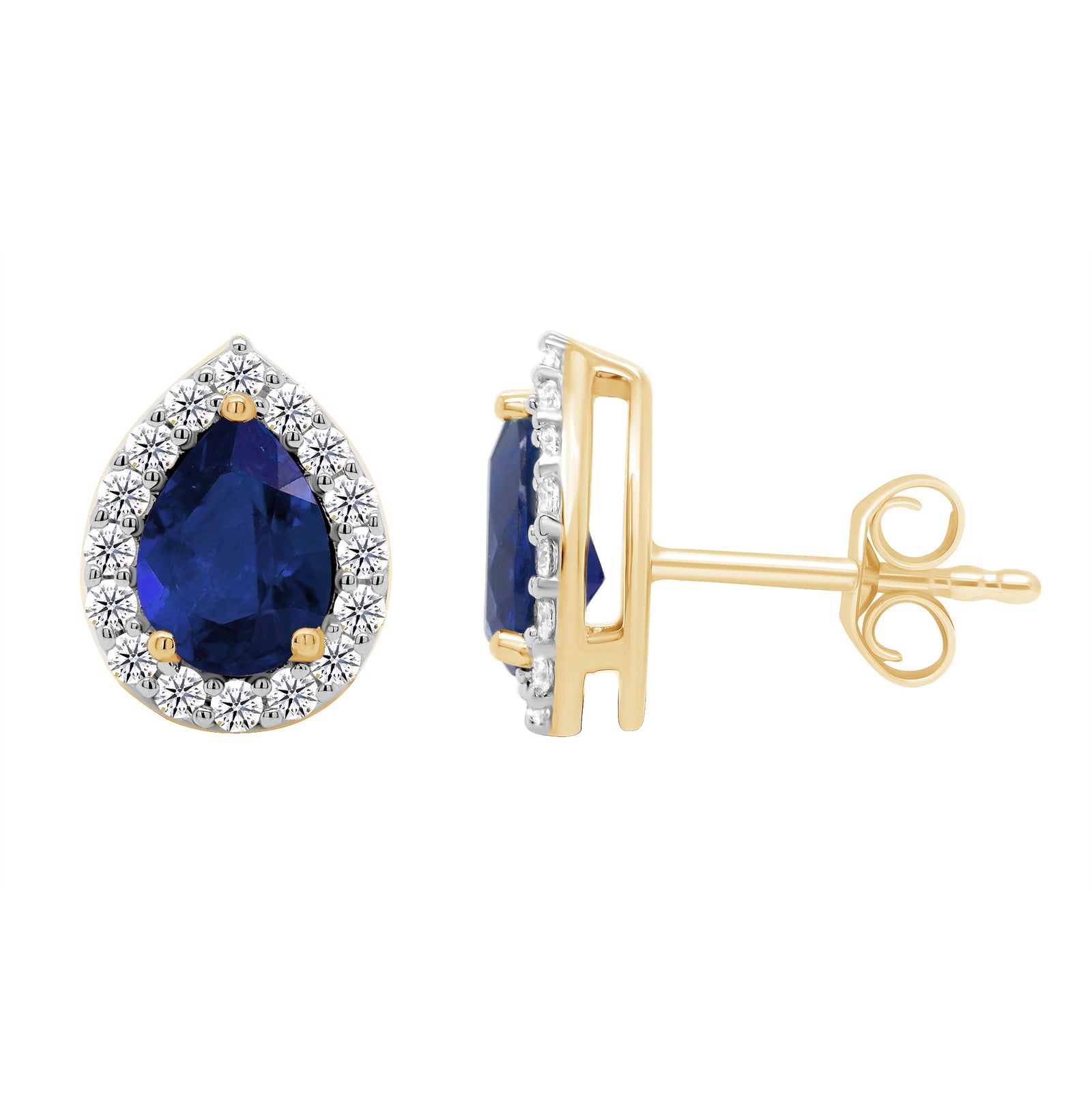 9ct gold 7x5mm Pear Lab Created Sapphire & E/VS Diamonds 0.33cts LG Earrings