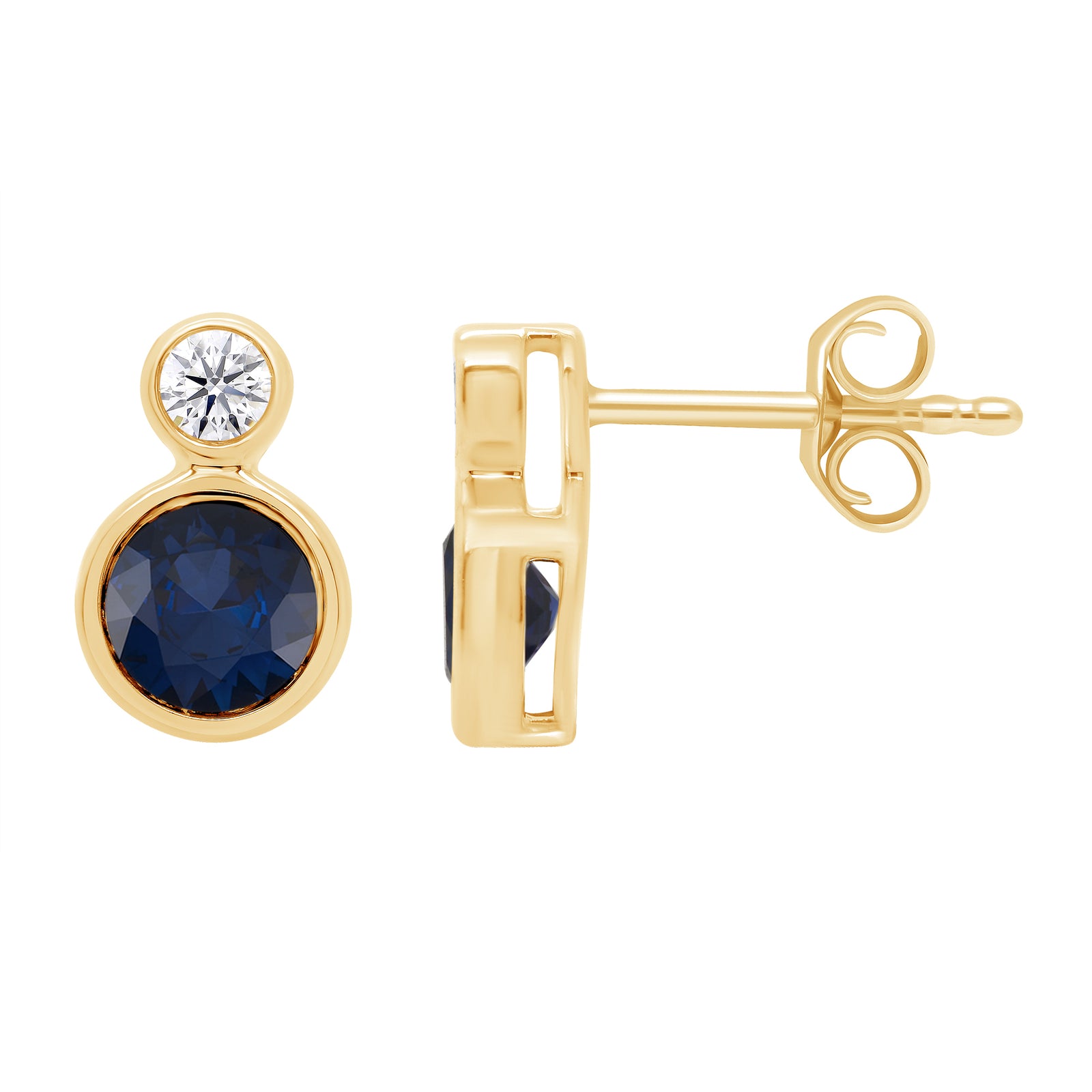 9ct gold 5mm Round Lab Created Sapphire & E/VS Diamonds 0.15cts LG Earrings
