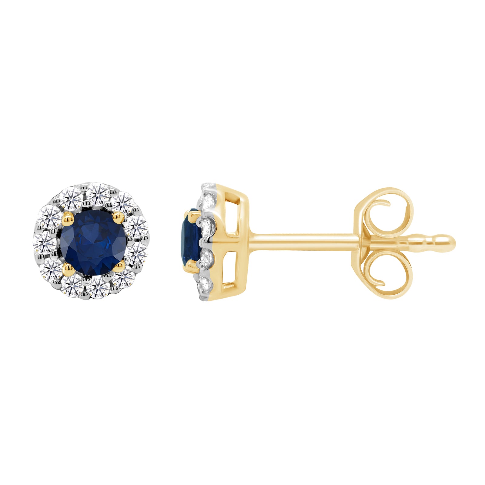 9ct gold Round Lab Created Sapphire & E/VS Diamonds 0.15cts LG Earrings