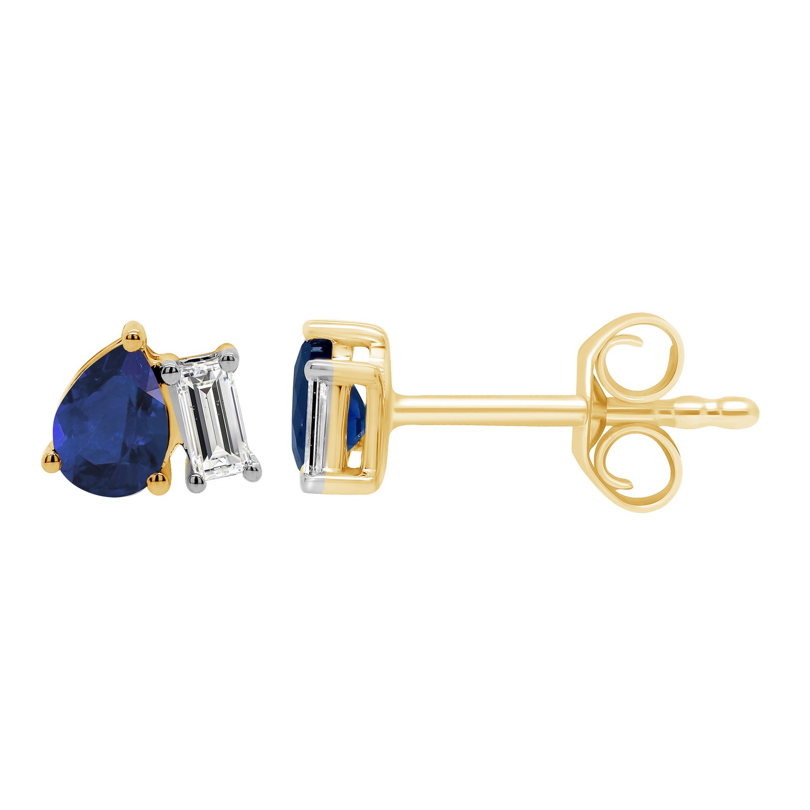 9ct gold 2 stone Pear Lab Created Sapphire & E/VS Diamond 0.07cts LG Earrings