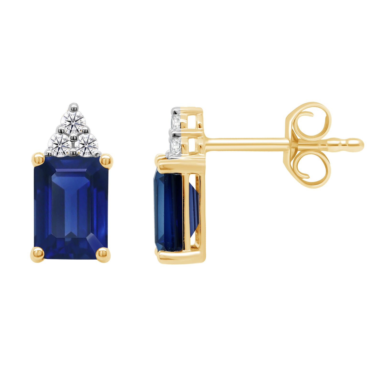 9ct gold 7x5mm Octagonal Lab Created Sapphire & E/VS Diamonds 0.13cts LG Earrings