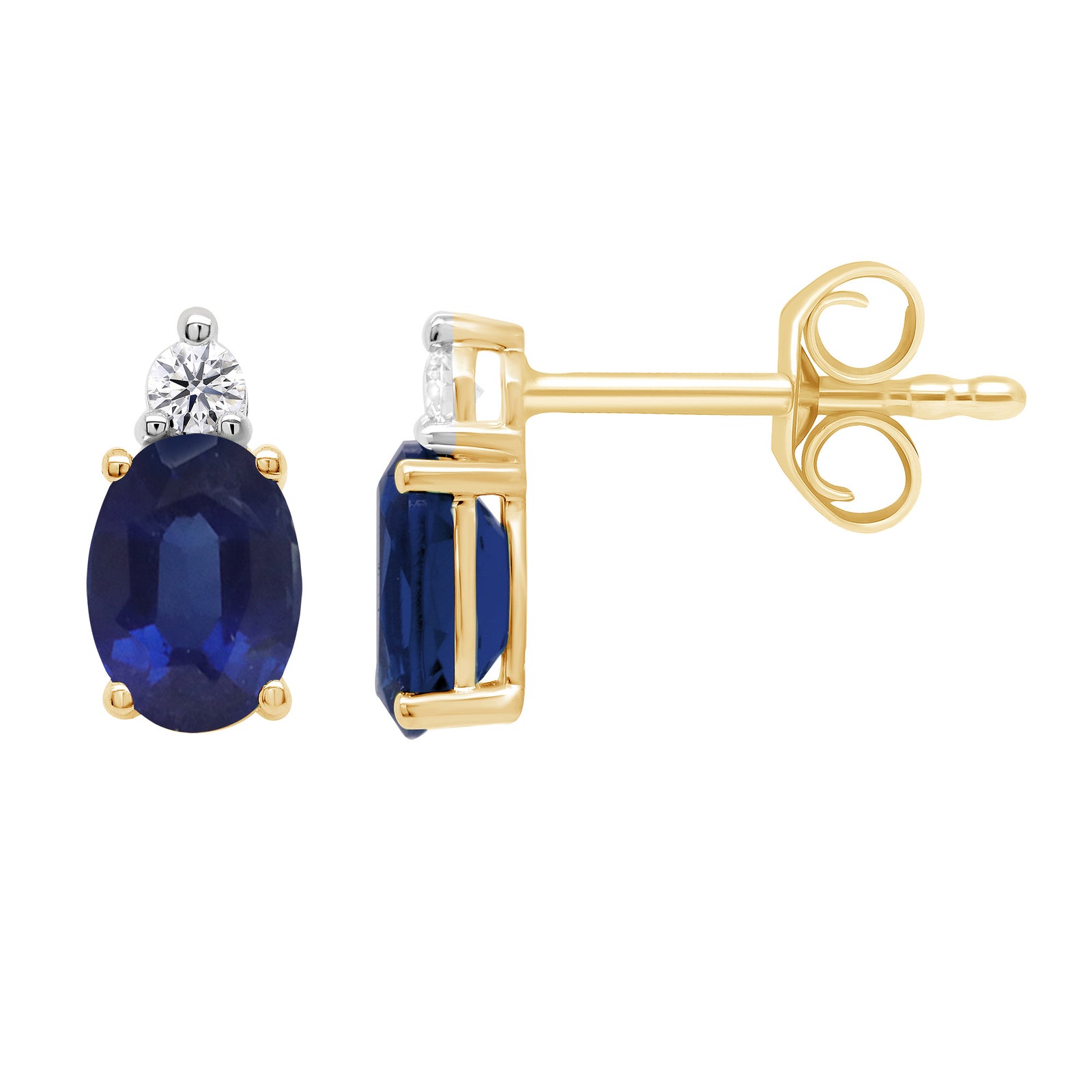 9ct gold 6x4mm Oval Lab Created Sapphire & E/VS Diamond 0.07cts LG Earrings