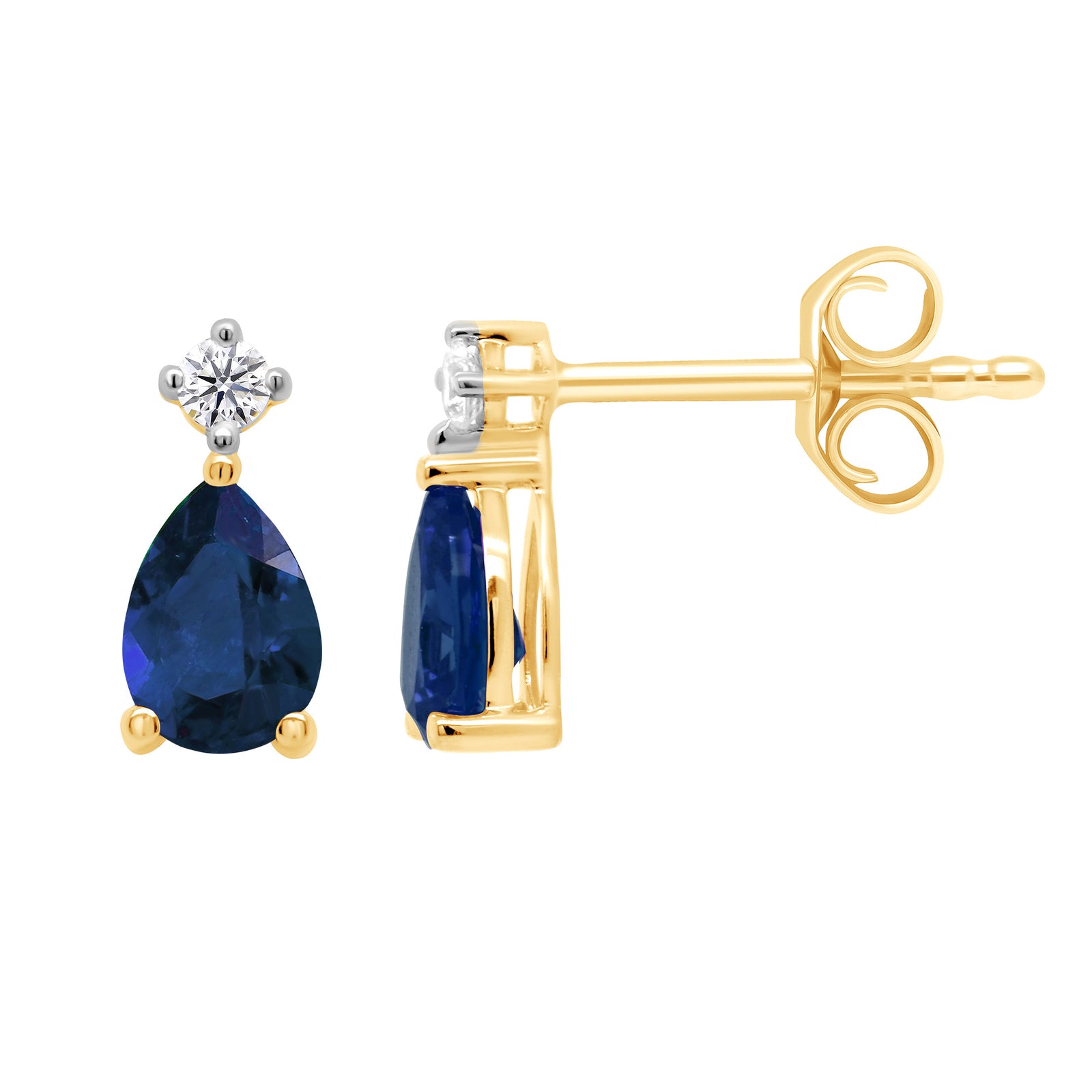 9ct gold 6x4mm Pear Lab Created Sapphire & E/VS Diamond 0.07cts LG Earrings