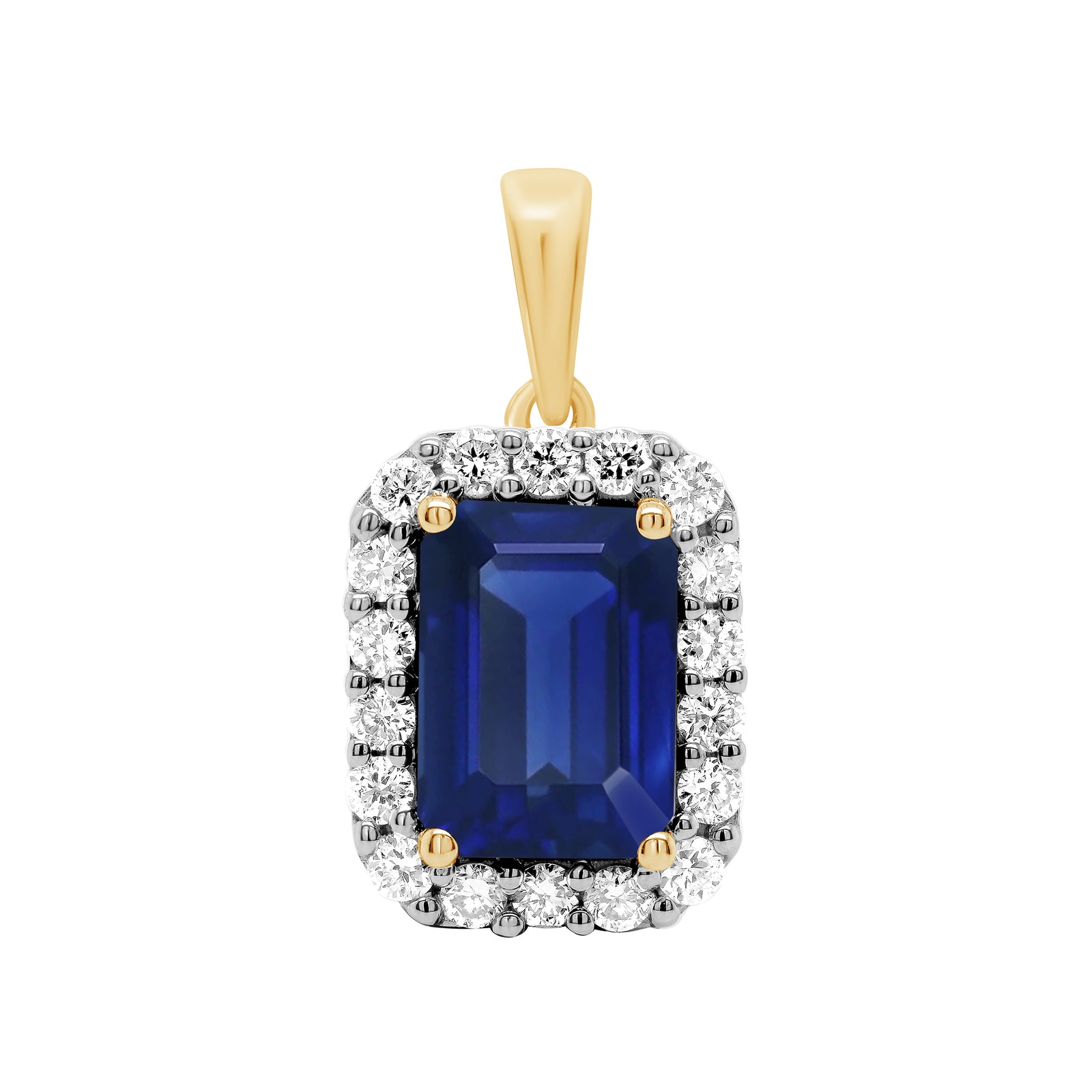 9ct gold 8x6mm Octagonal Lab Created Sapphire & E/VS Diamonds 0.27cts LG Pendant
