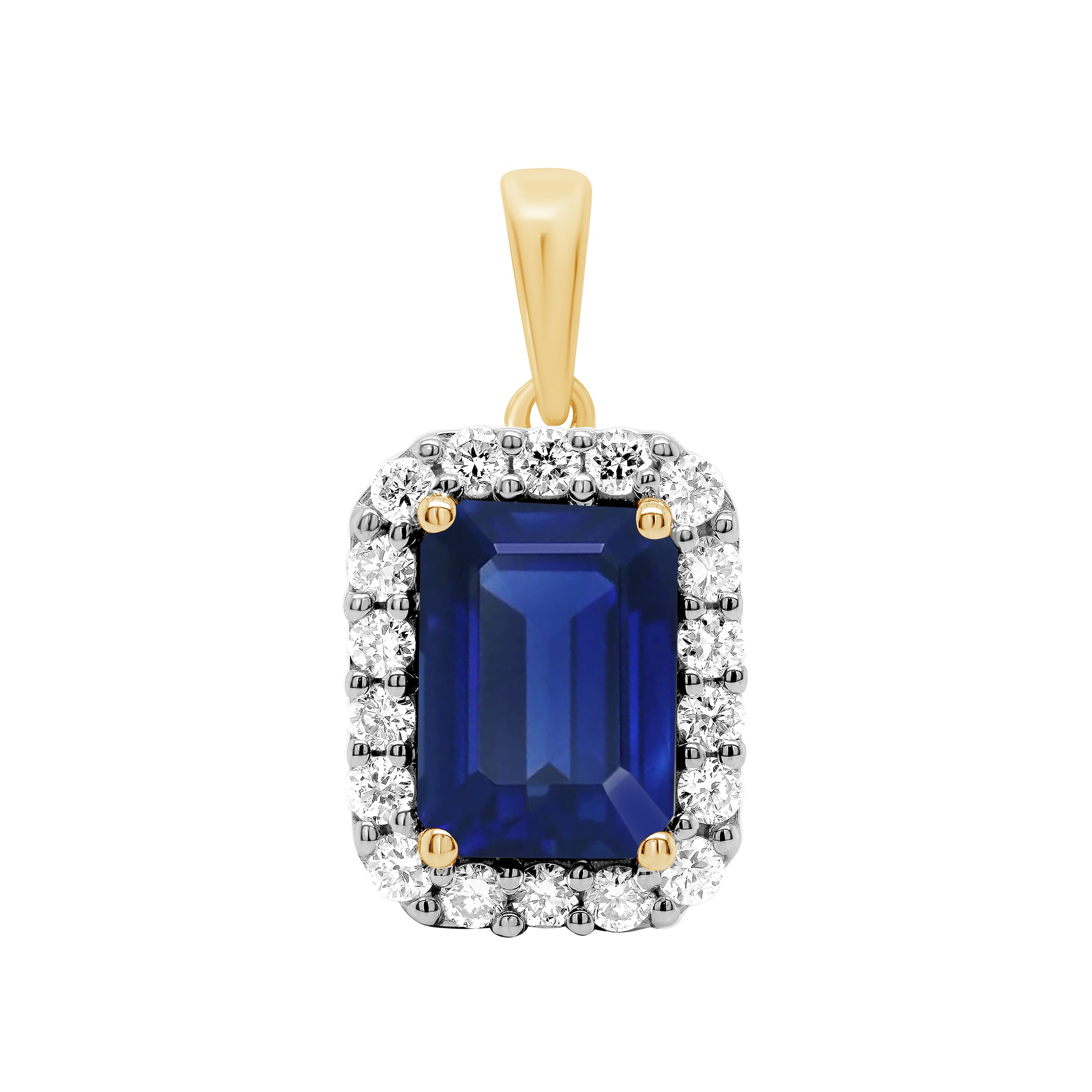 9ct gold 8x6mm Octagonal Lab Created Sapphire & E/VS Diamonds 0.27cts LG Pendant