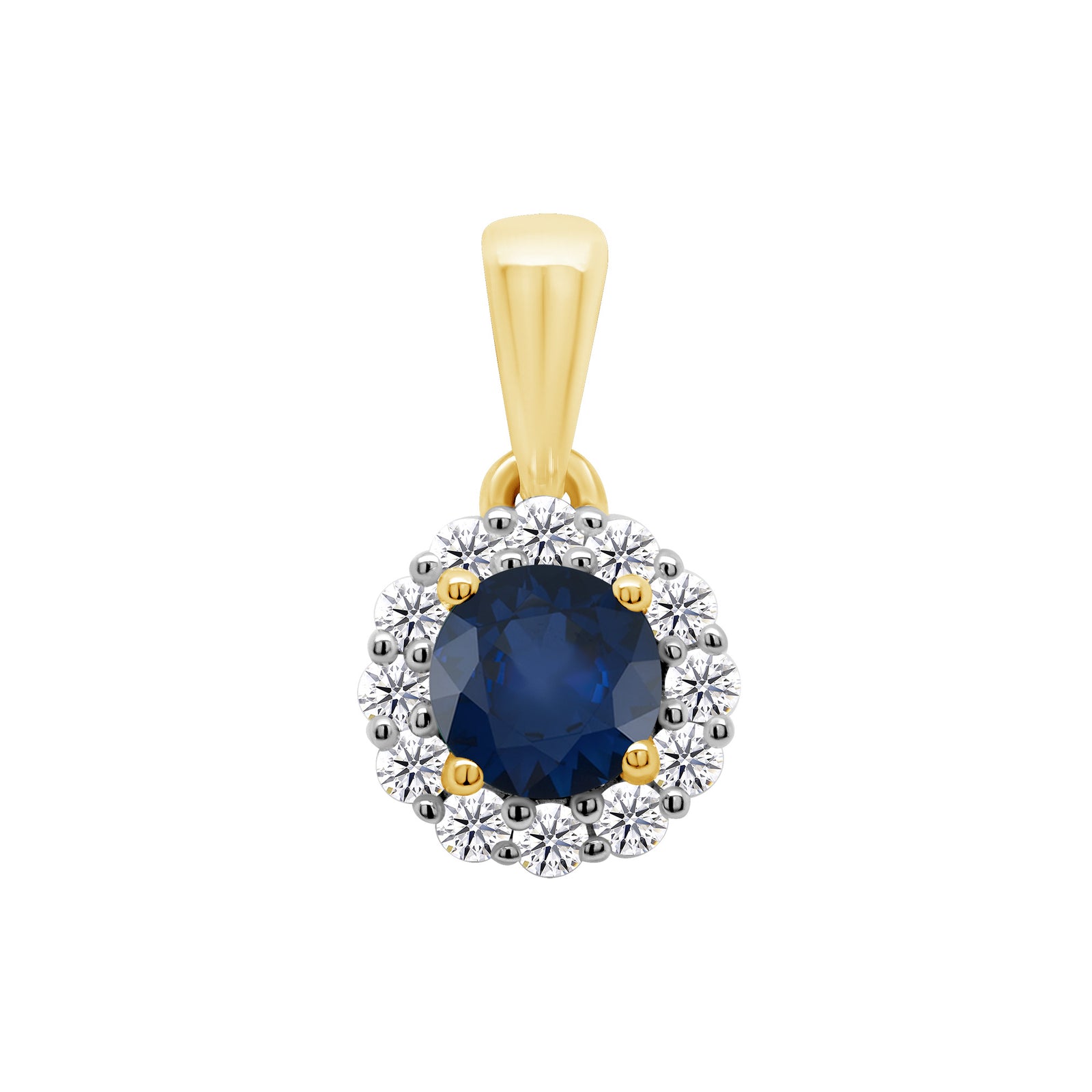 9ct gold Round Lab Created Sapphire & E/VS Diamonds 0.10cts LG Pendant