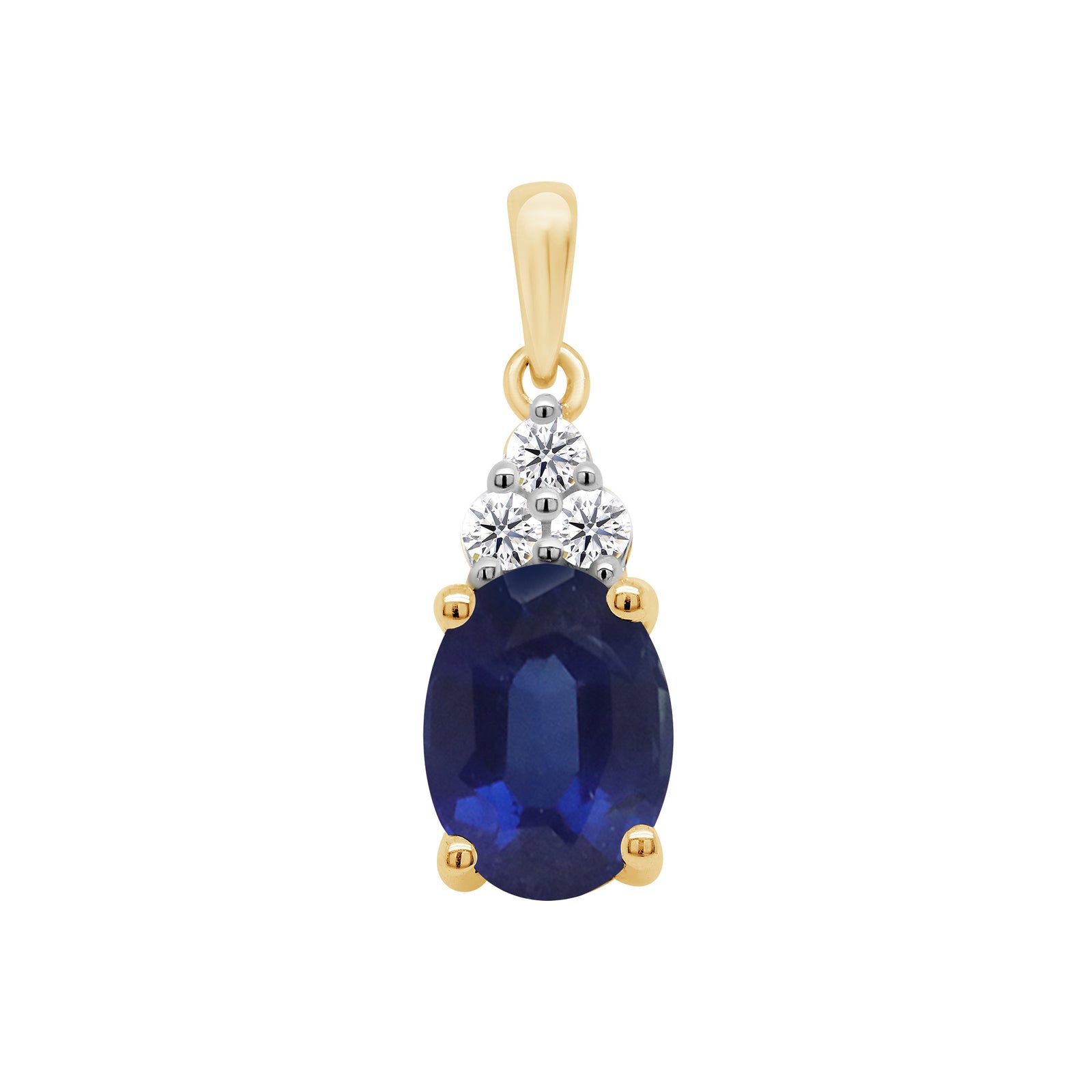 9ct gold 8x6mm Oval Lab Created Sapphire & E/VS Diamonds 0.08cts LG Pendant