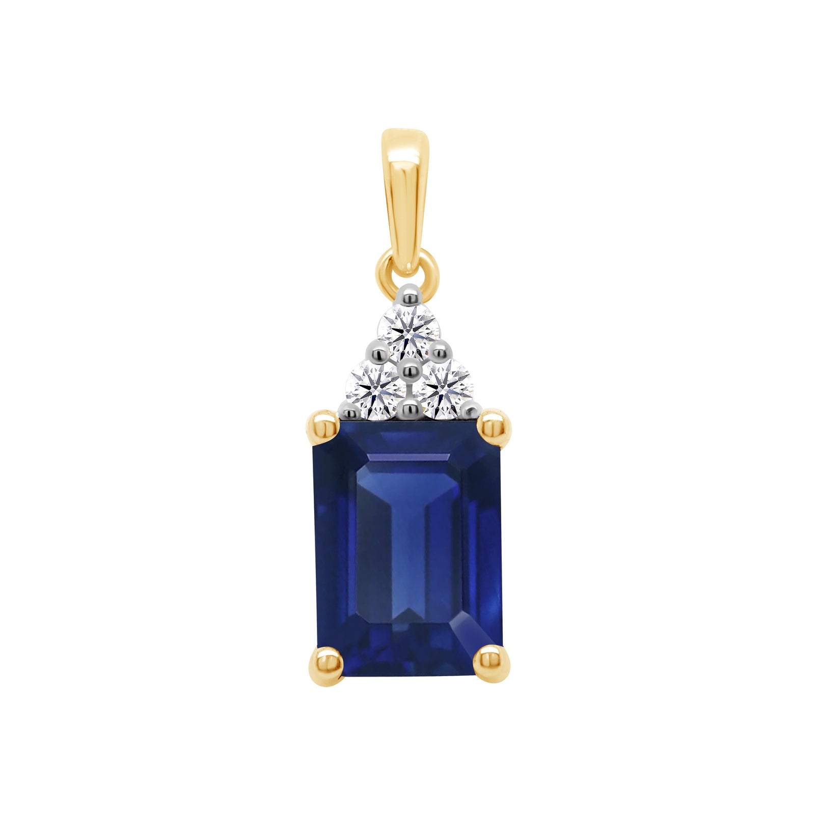 9ct gold 8x6mm Octagonal Lab Created Sapphire & E/VS Diamonds 0.08cts LG Pendant