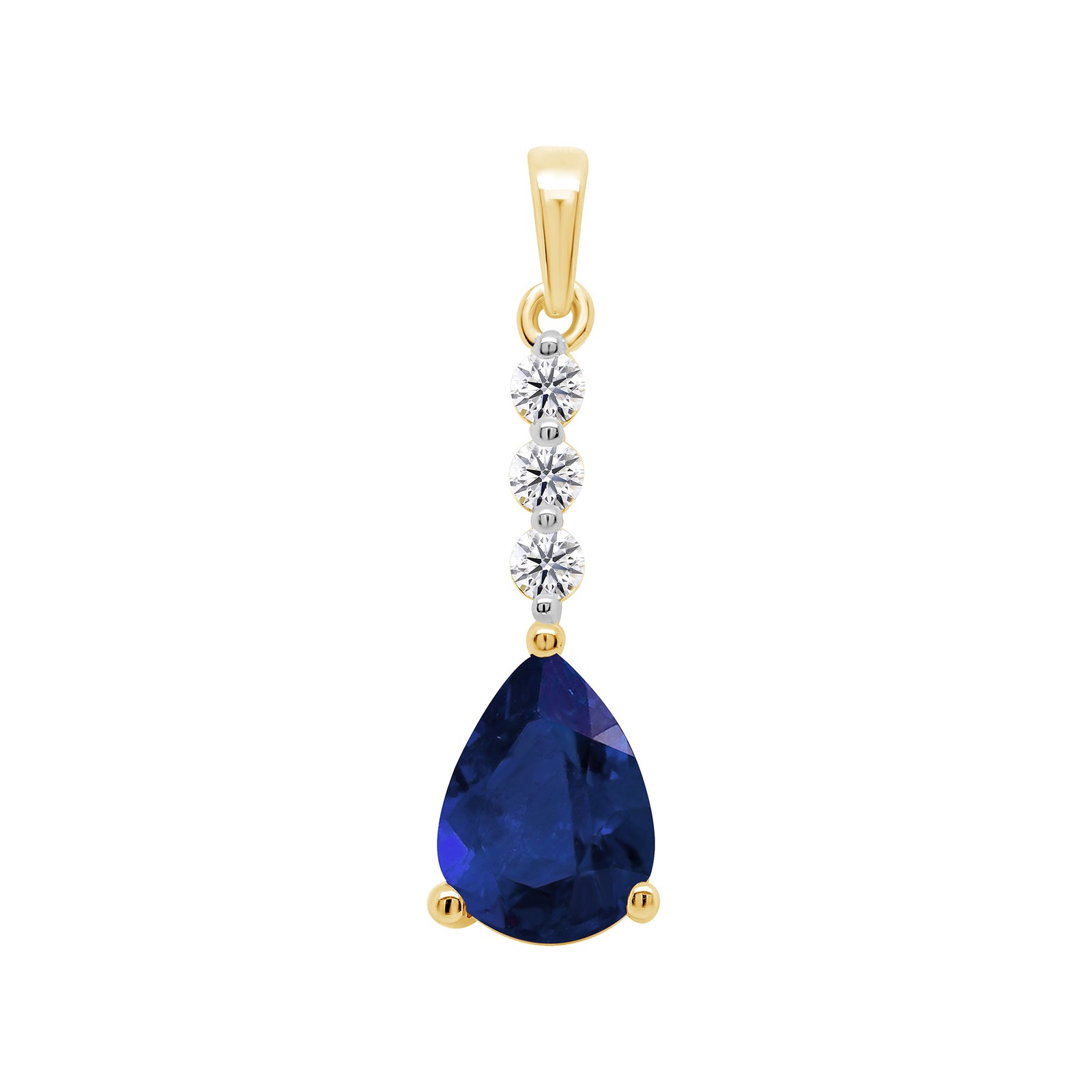 9ct gold 8x6mm Pear Lab Created Sapphire & E/VS Diamond 0.08cts LG Pendant