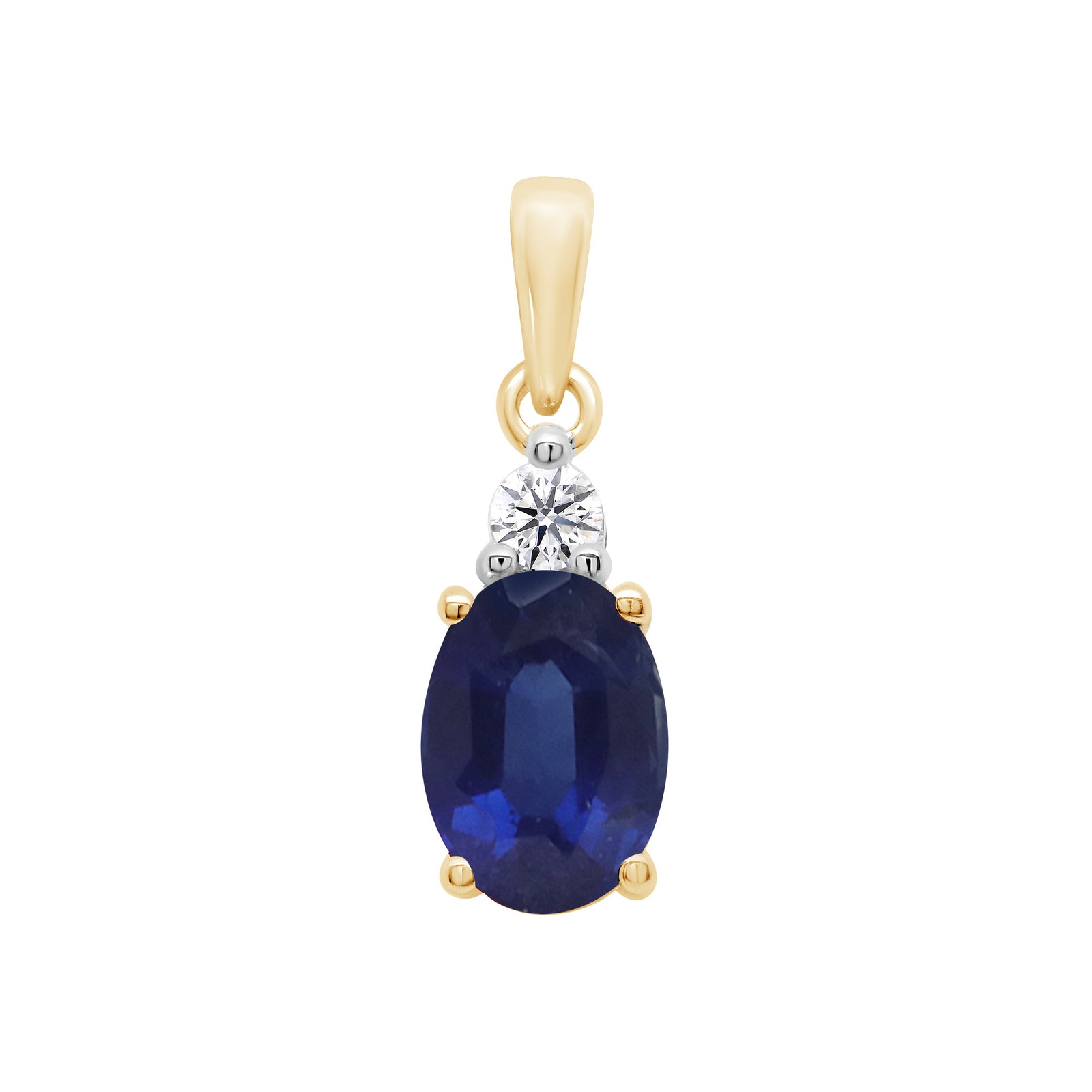 9ct gold 7x5mm Oval Lab Created Sapphire & E/VS Diamond 0.05cts LG Pendant