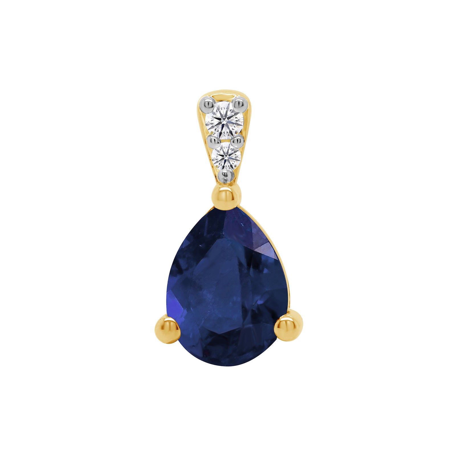 9ct gold 8x6mm Pear Lab Created Sapphire & E/VS Diamond 0.04cts LG Pendant