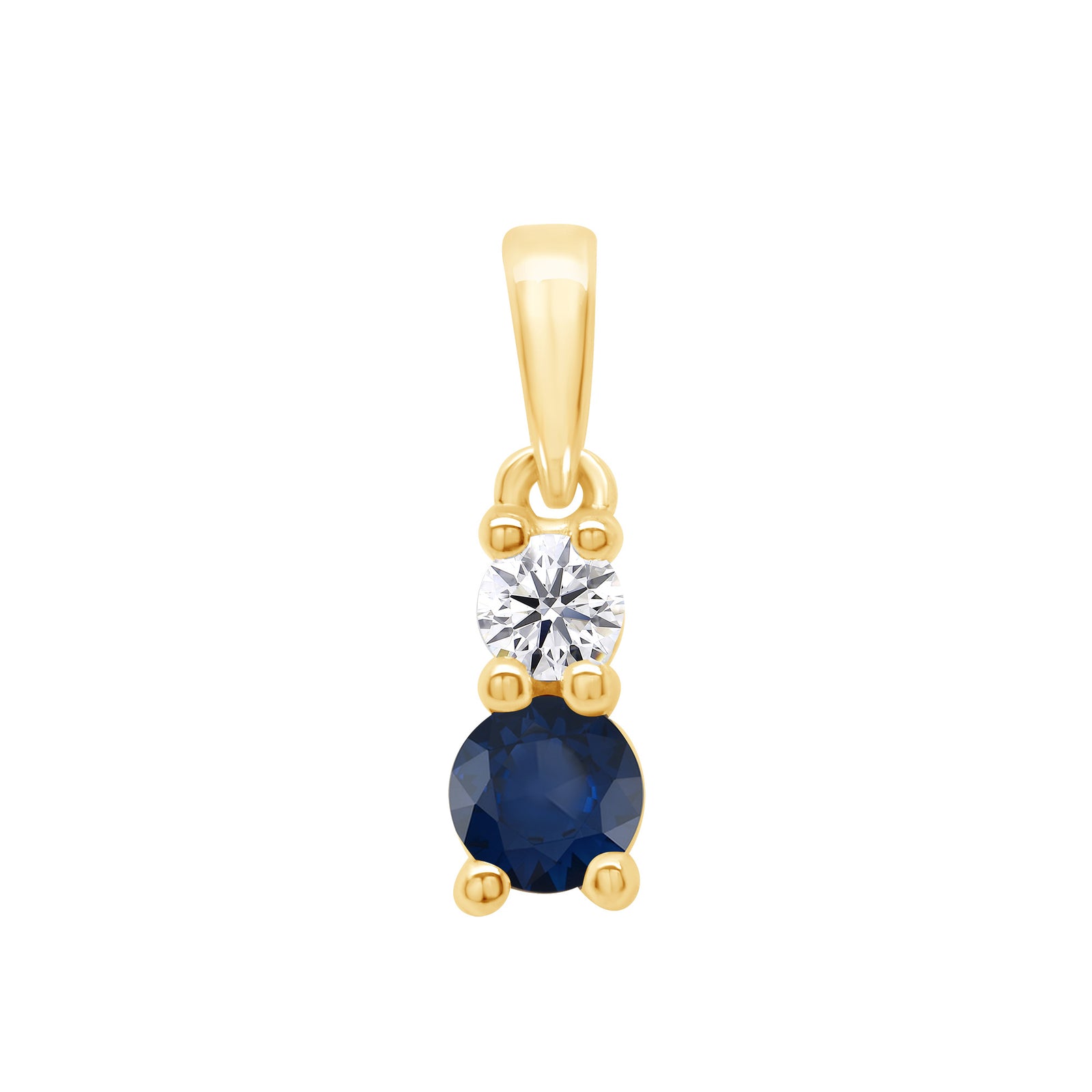 9ct gold Lab Created Sapphire & E/VS Diamond 2 Stone 0.10cts LG Pendant