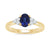 9ct gold 7x5 oval lab created sapphire & 3 E/VS diamonds each side ring 0.15cts LG