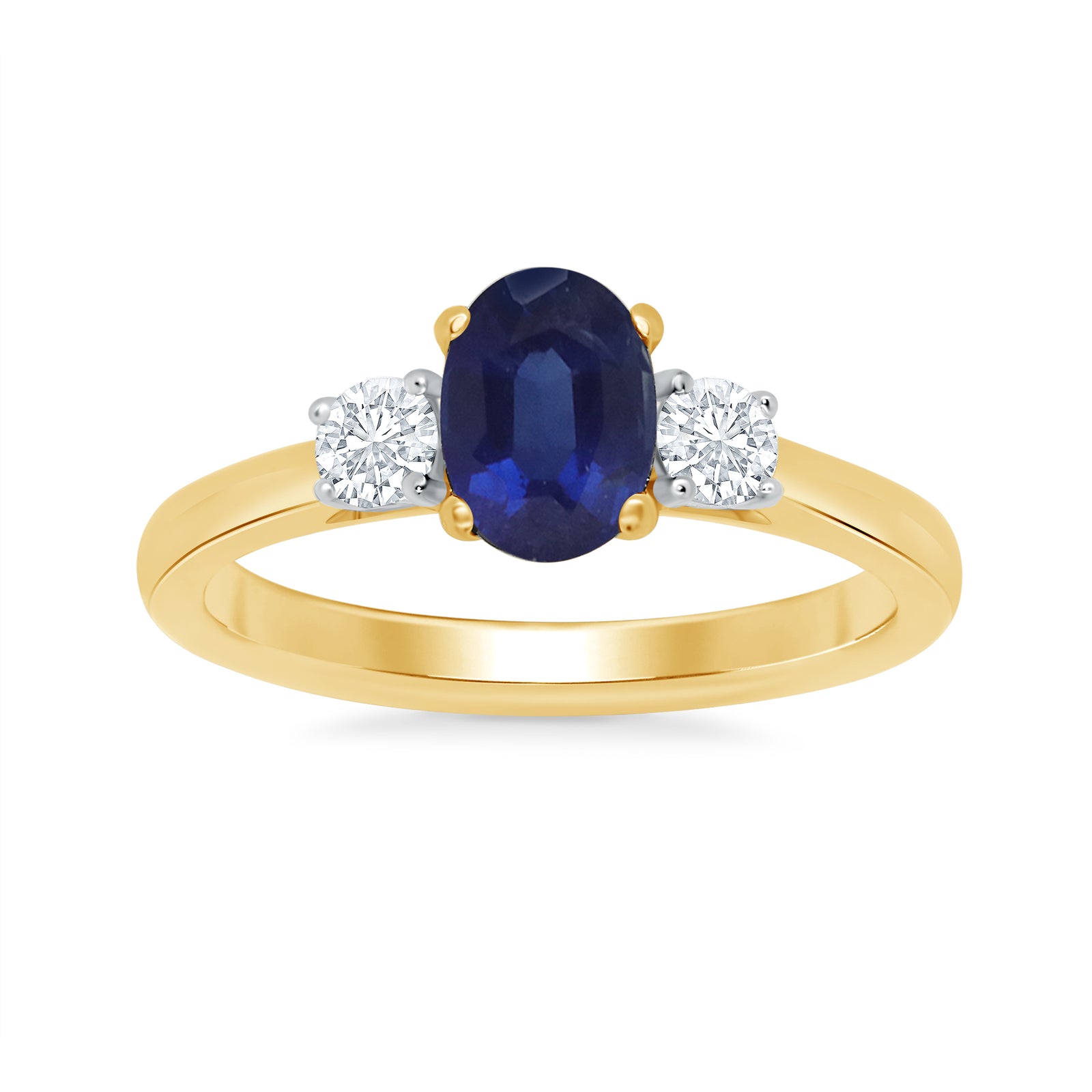 9ct gold 7x5 oval lab created sapphire & E/VS diamonds ring 0.25cts LG