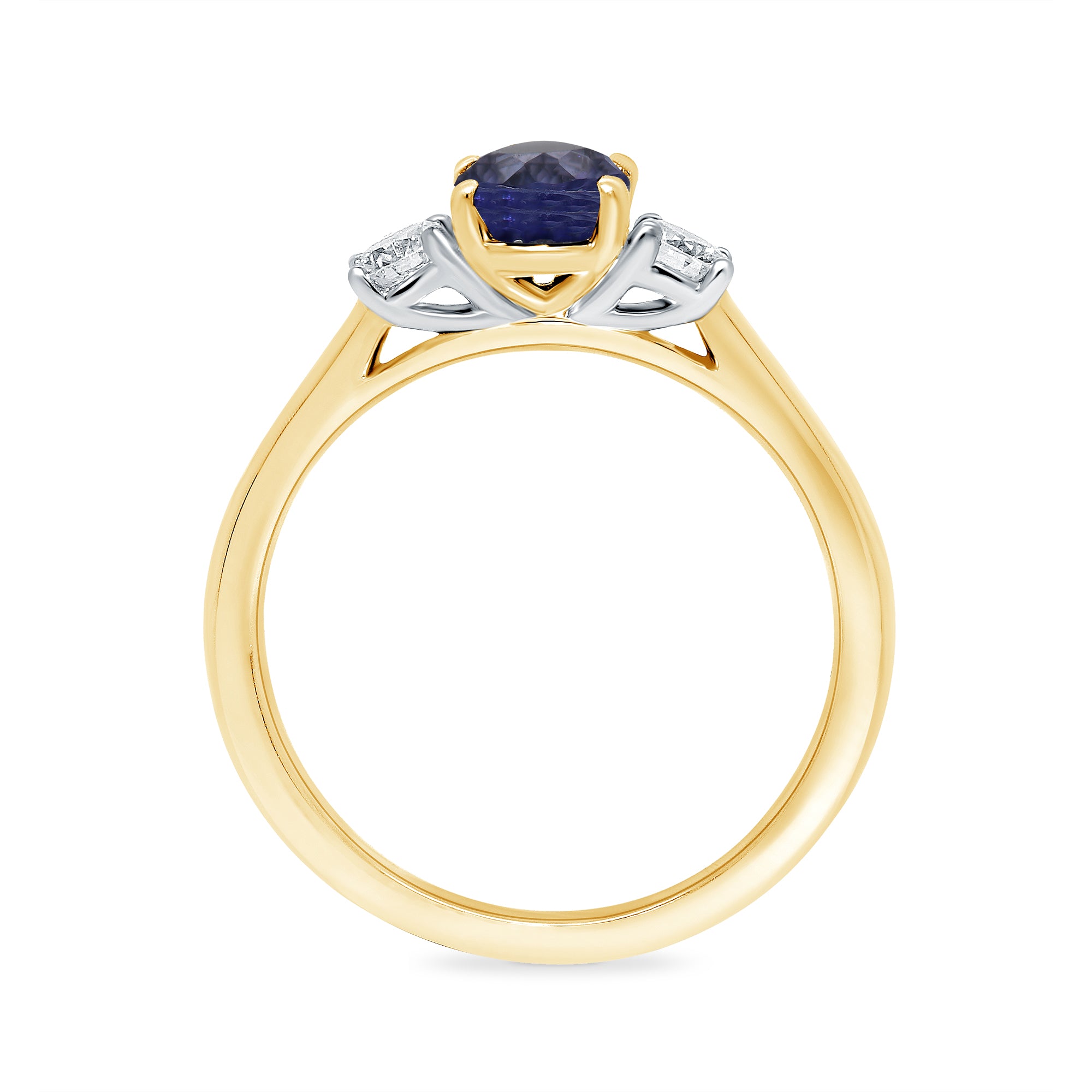 9ct gold 7x5 oval lab created sapphire & E/VS diamonds ring 0.25cts LG