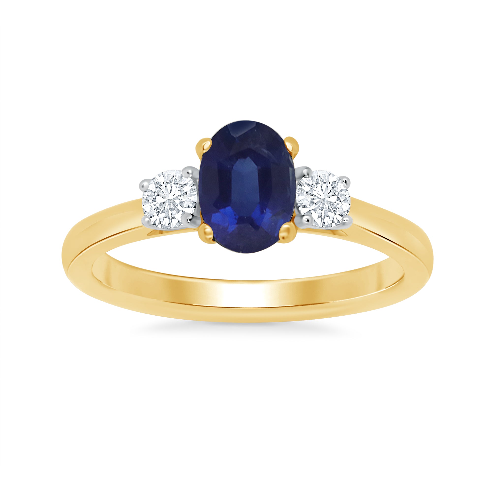 9ct gold 7x5 oval lab created sapphire & E/VS diamonds ring 0.25cts LG