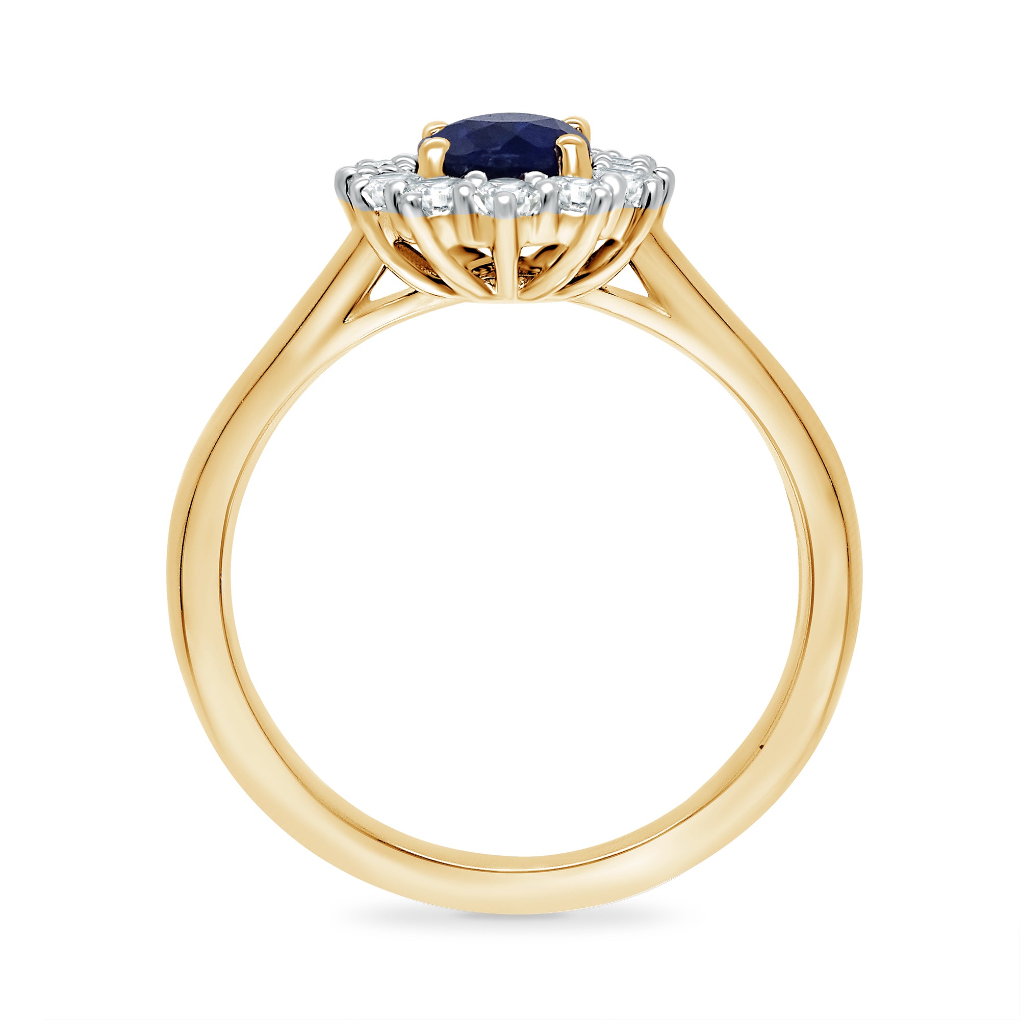 9ct gold 7x5 oval lab created sapphire & E/VS diamond cluster ring 0.33cts LG