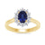 9ct gold 7x5 oval lab created sapphire & E/VS diamond cluster ring 0.33cts LG