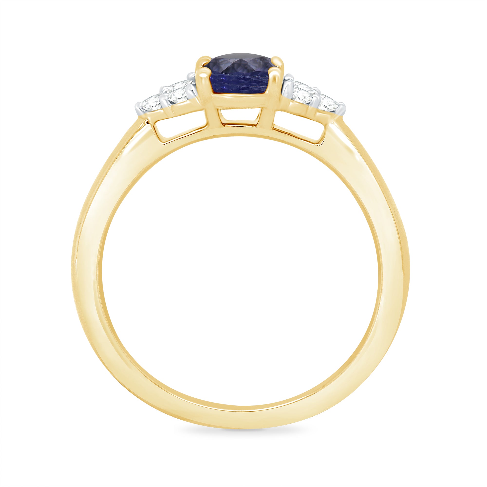 9ct gold 8x6 oval lab created sapphire & 3 E/VS diamonds each side ring 0.15cts LG