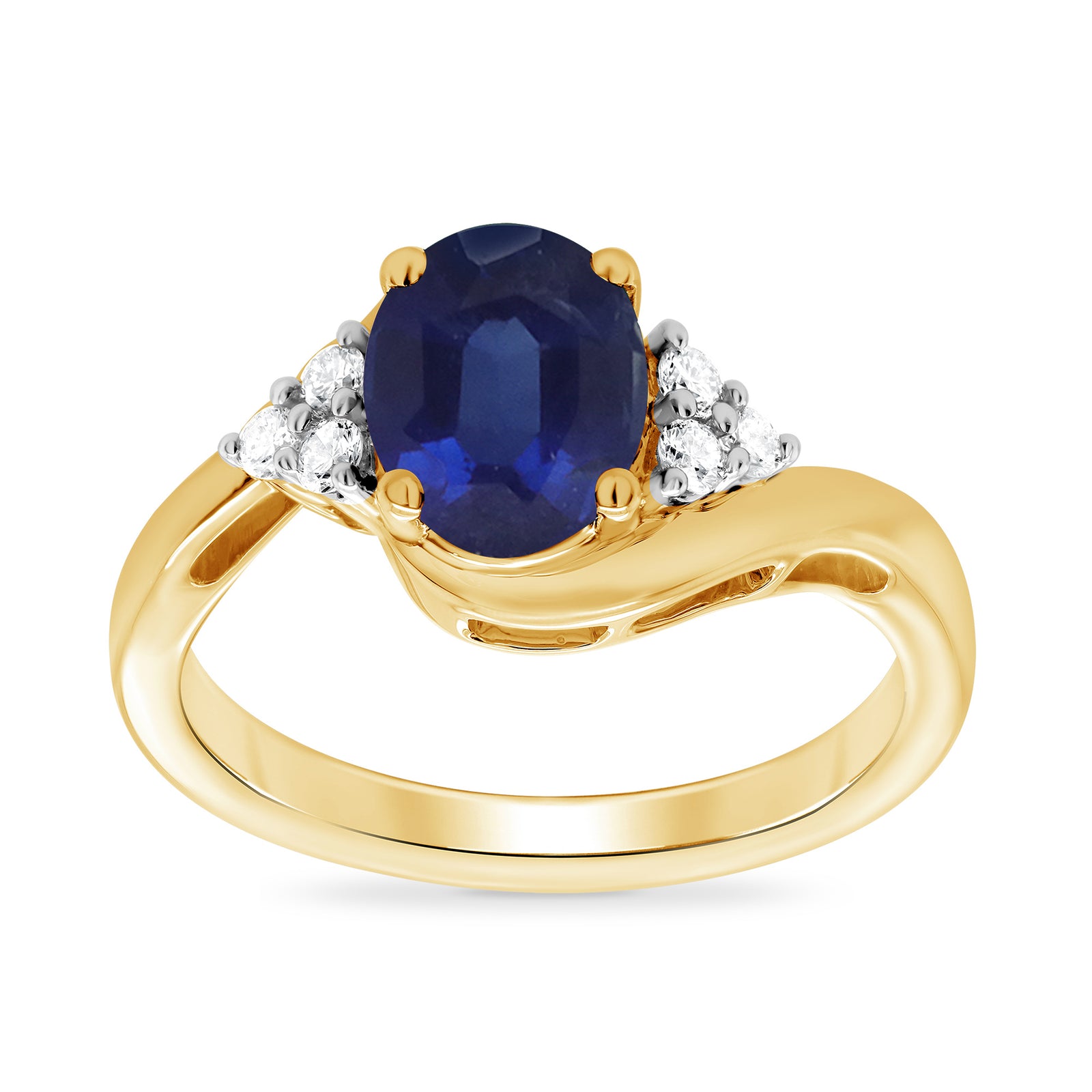 9ct gold 8x6 oval lab created sapphire & E/VS diamond ring 0.20cts LG