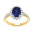9ct gold 8x6 oval lab created sapphire & E/VS diamond shoulders cluster ring 0.50cts LG