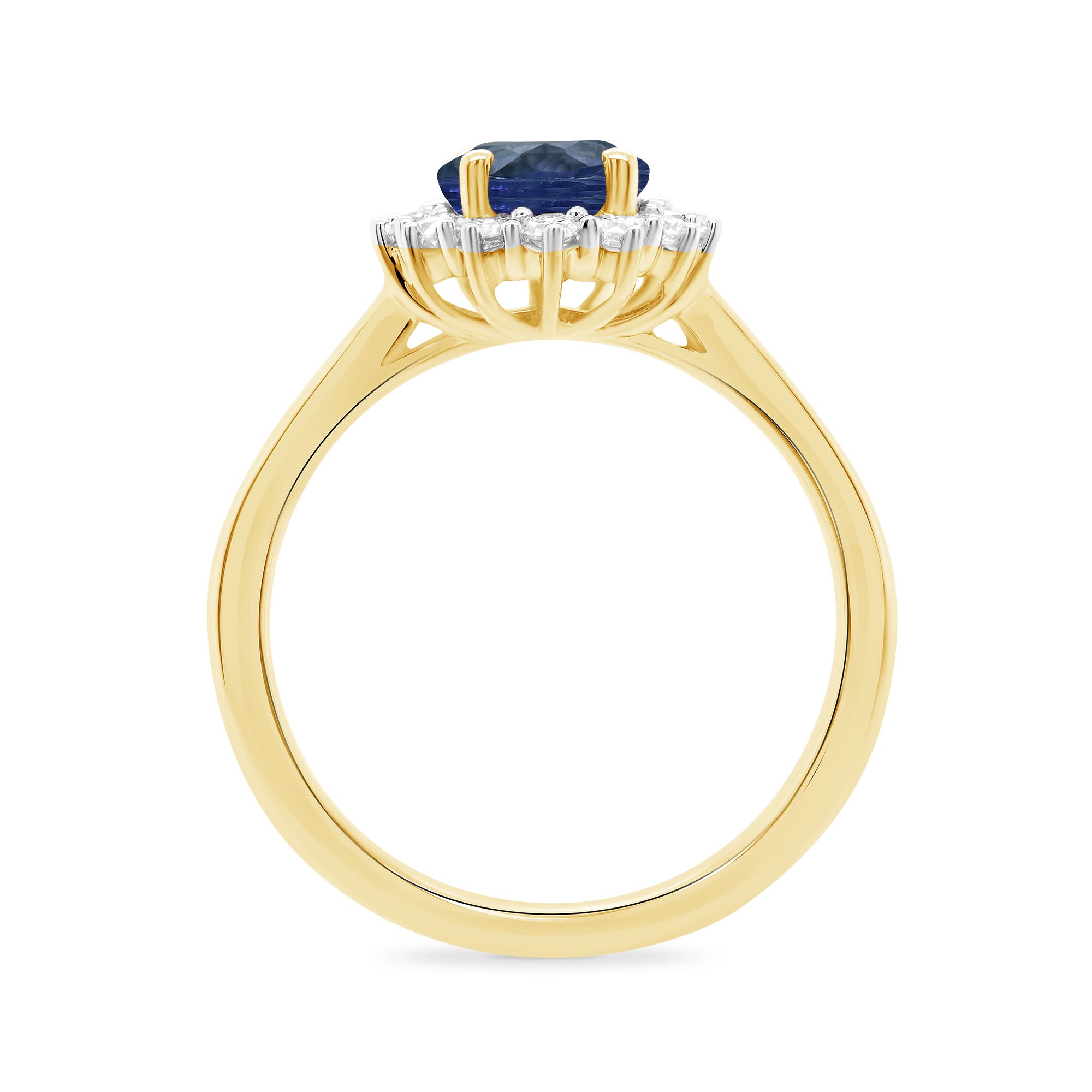 9ct gold 8x6 oval lab created sapphire & E/VS diamond cluster ring 0.36cts LG
