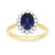 9ct gold 8x6 oval lab created sapphire & E/VS diamond cluster ring 0.36cts LG