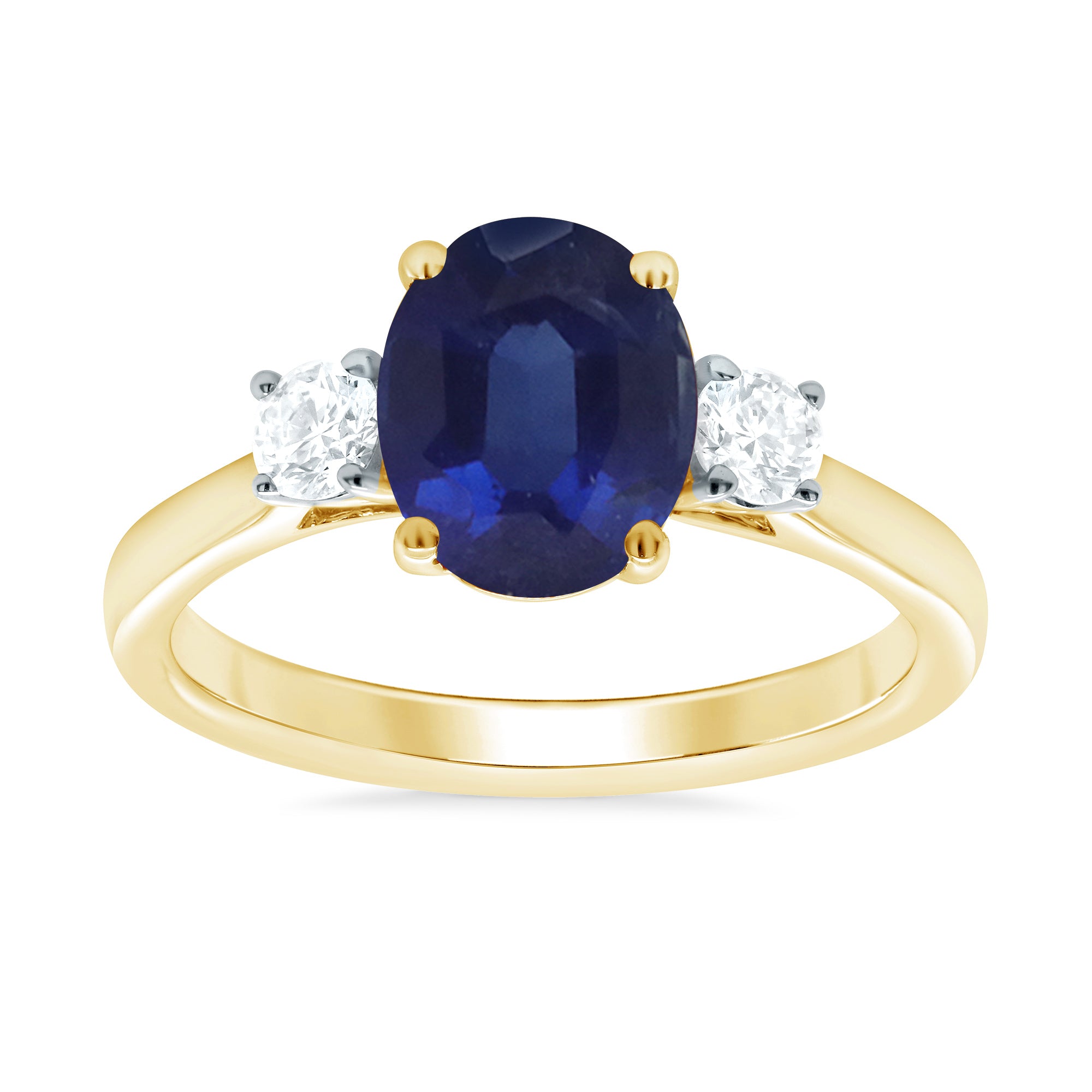 9ct gold 9x7 oval lab created sapphire & E/VS diamonds ring 0.25cts LG